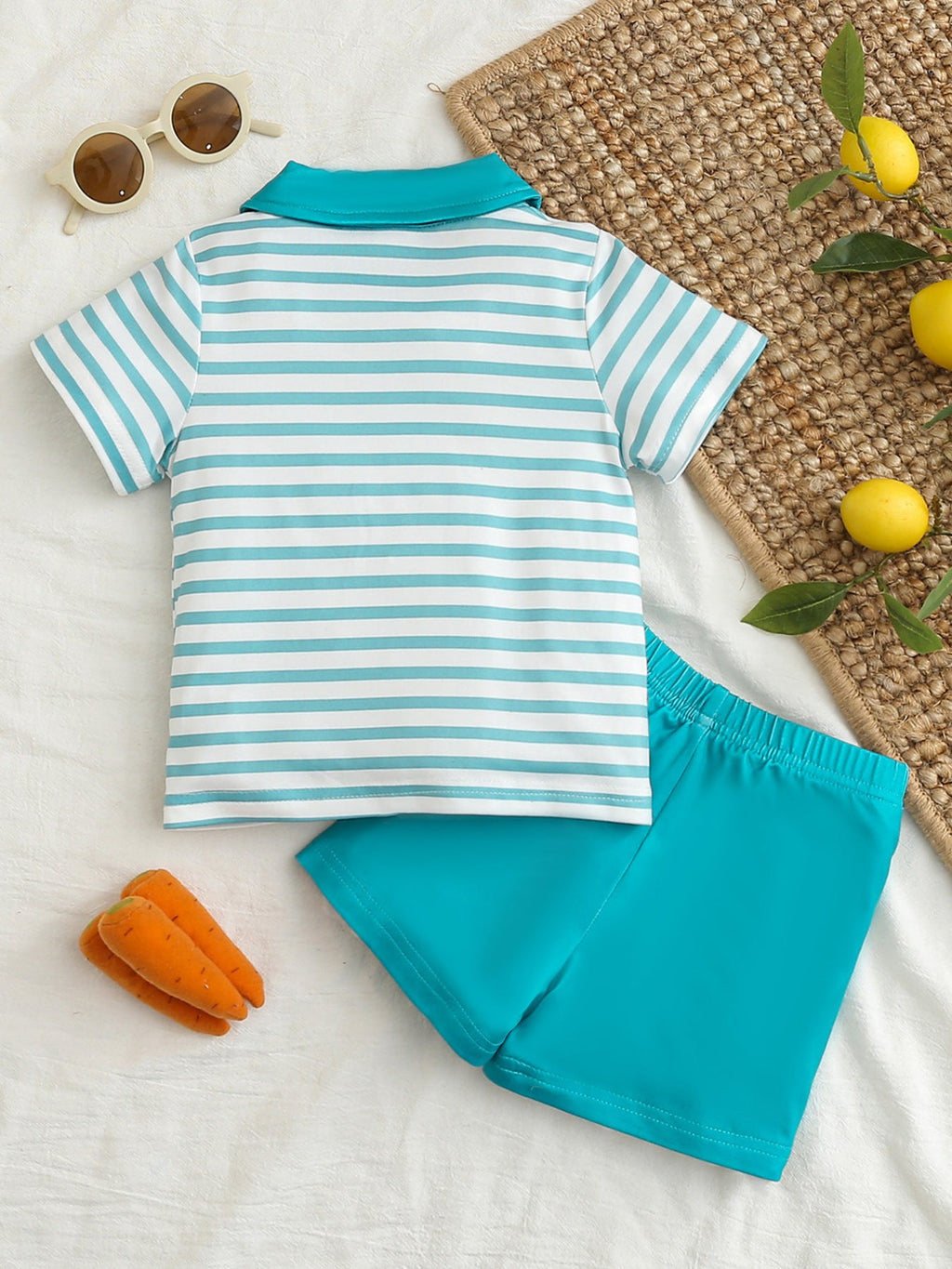 Children's Striped Polo Shirt & Solid Shorts Set