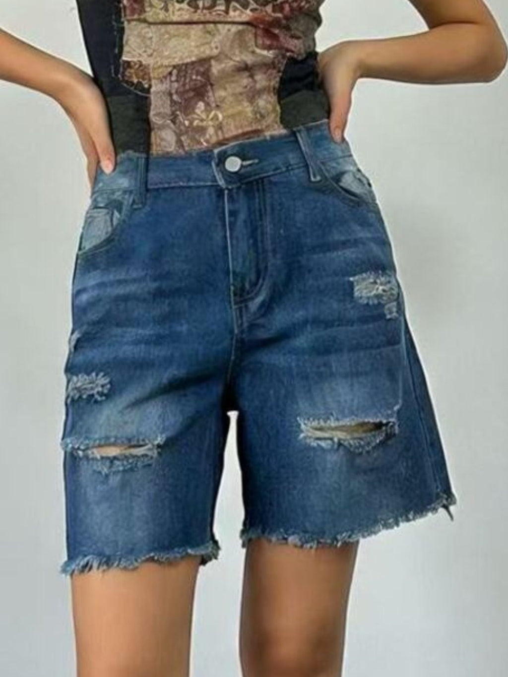 Full Size Ripped Frayed Hem Denim Shorts Plus Size