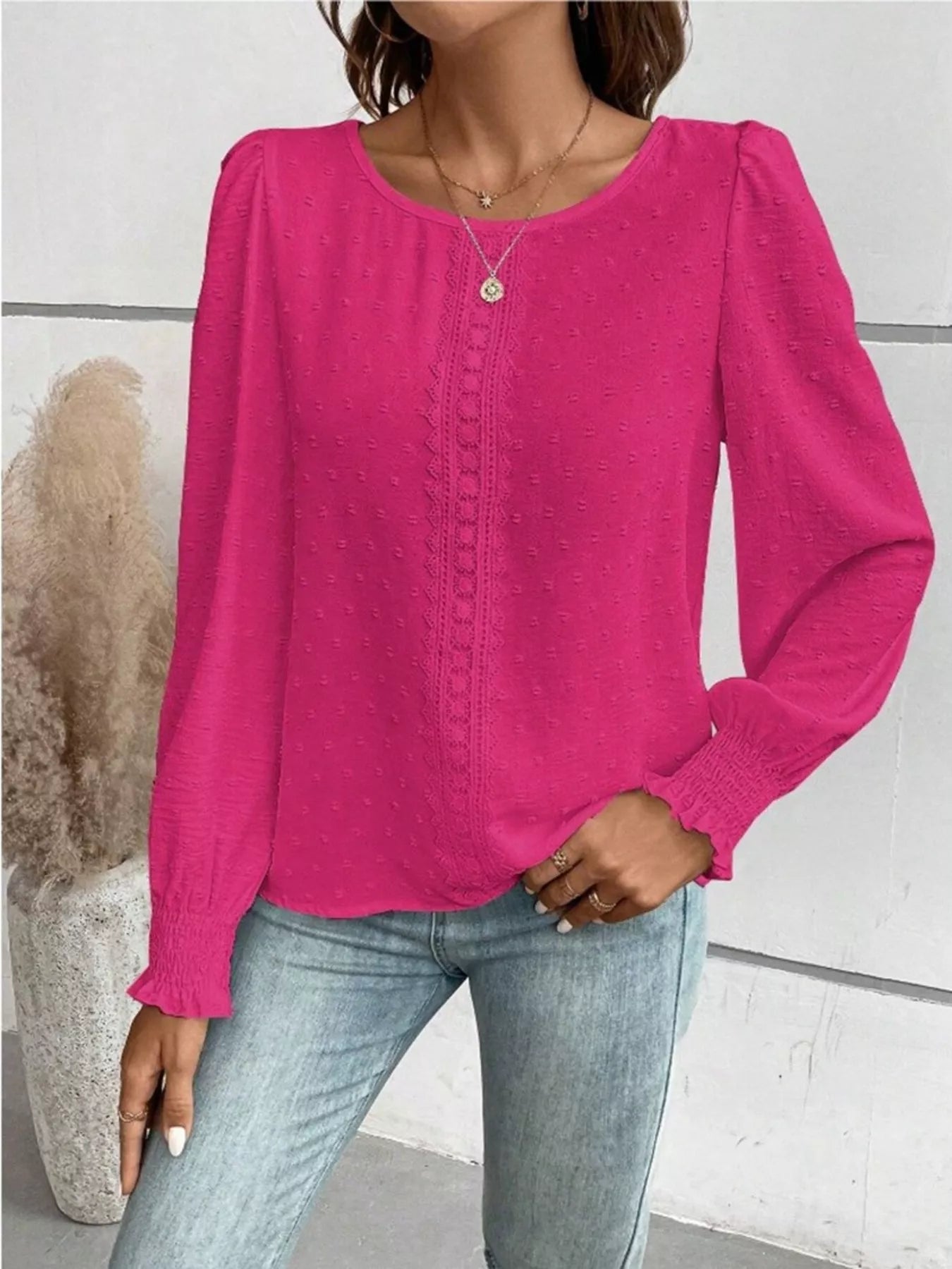 Swiss Dot Long Sleeve Blouse