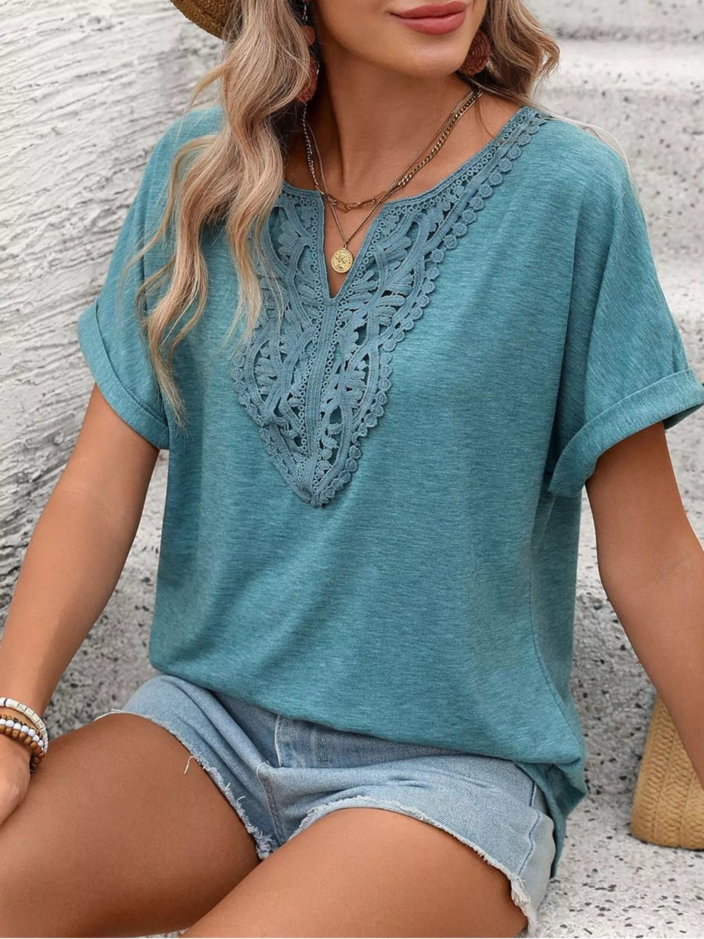 Lace Trim Short Sleeve T-Shirt