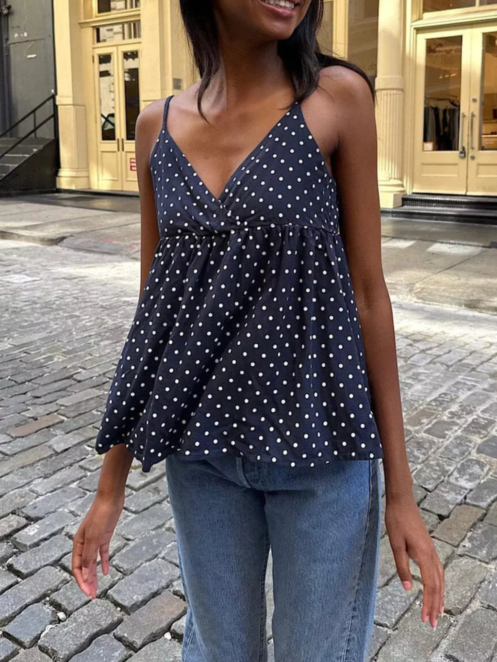 Polka Dot V-Neck Flowy Cami