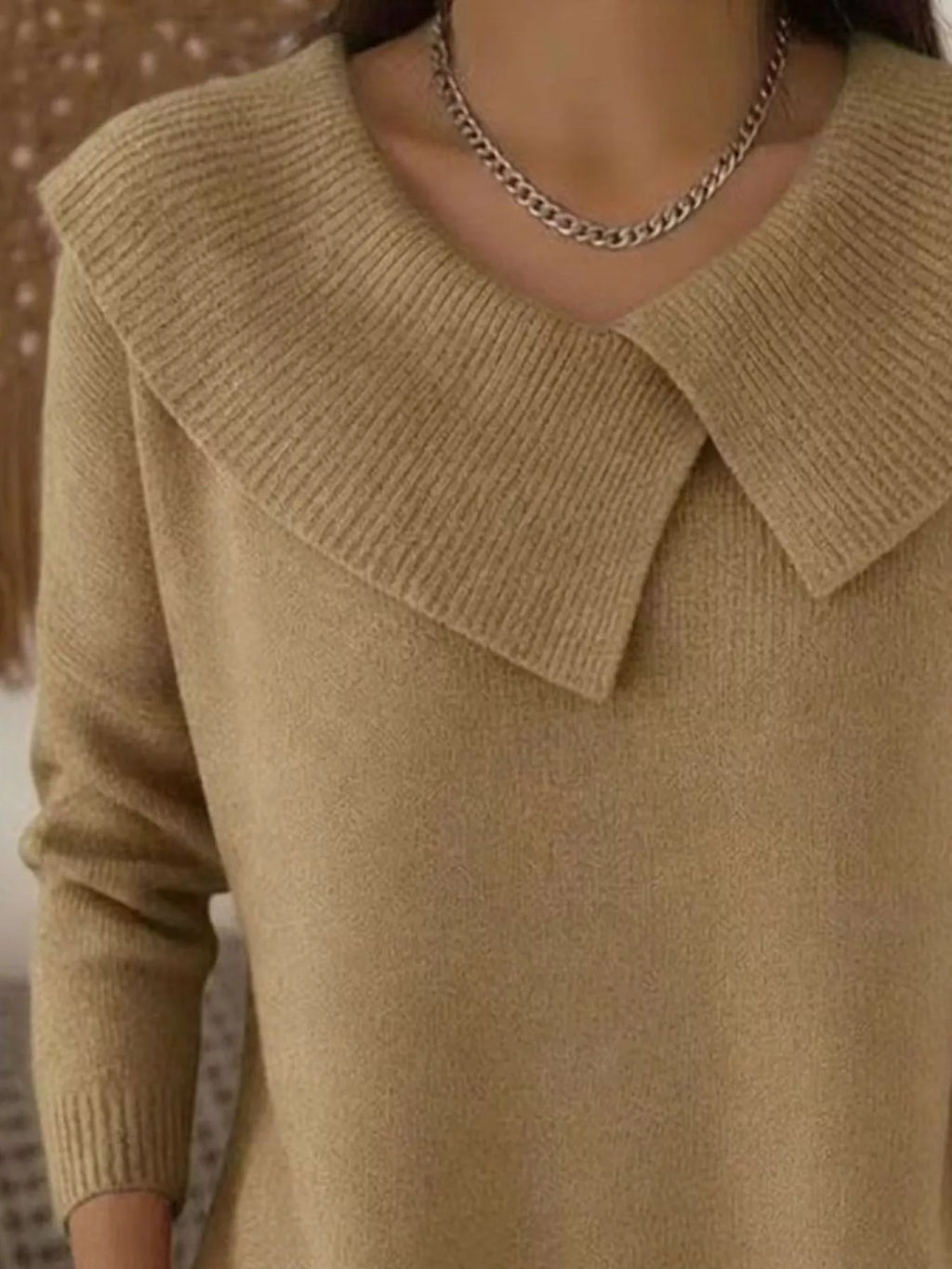 Full Size Solid Color Ribbed Hem Sweater Plus Size