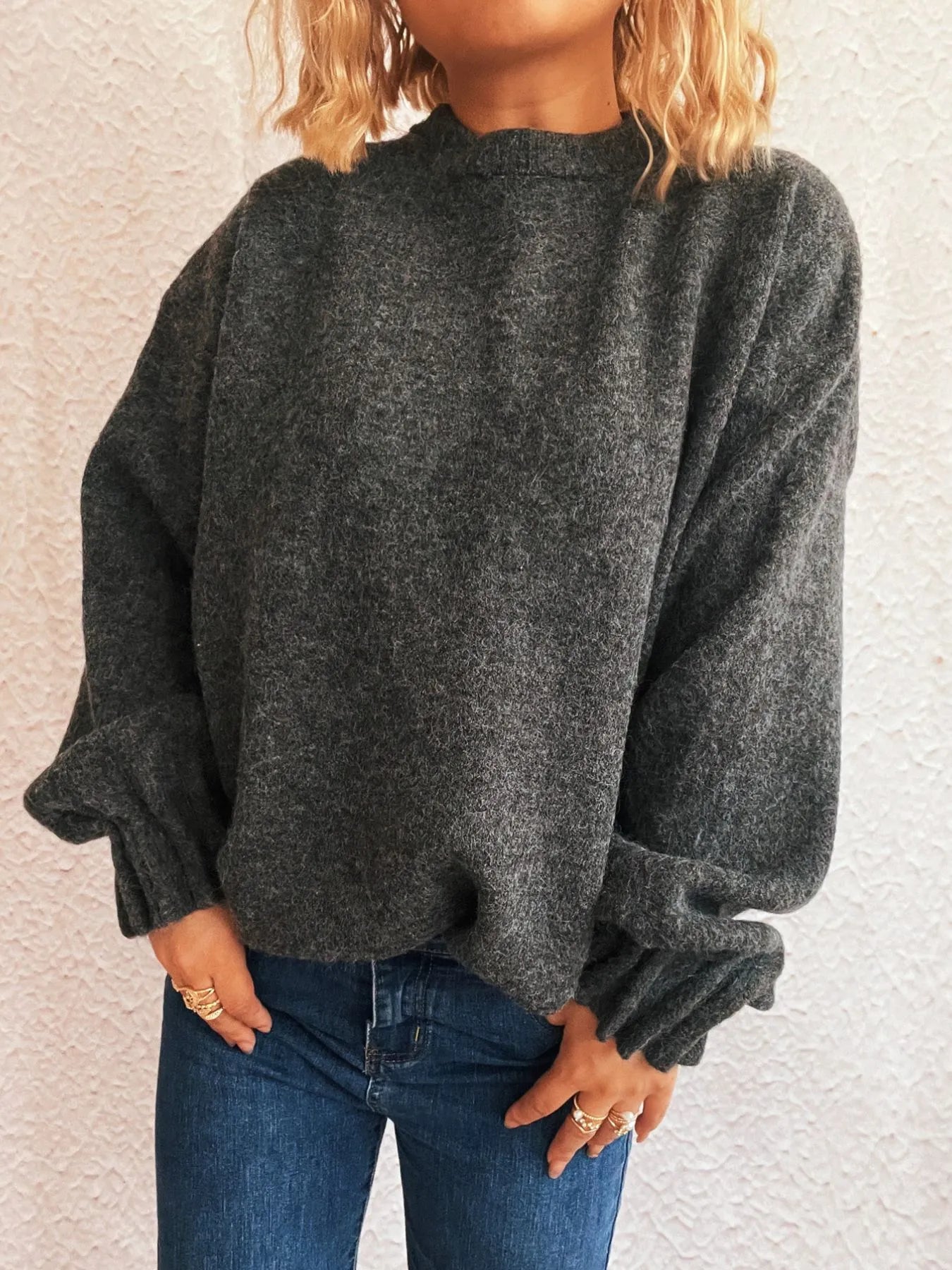 Round Neck Dropped Shoulder Sweater