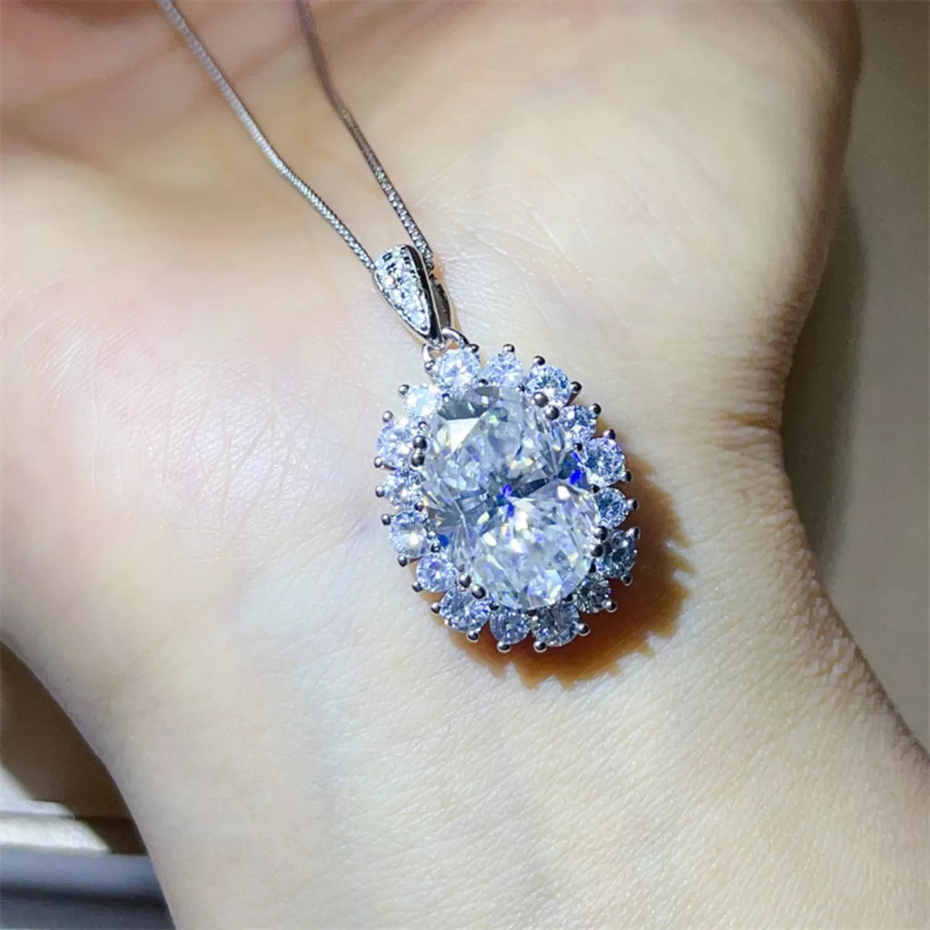 8 Carat Moissanite 925 Sterling Silver Pendant Necklace