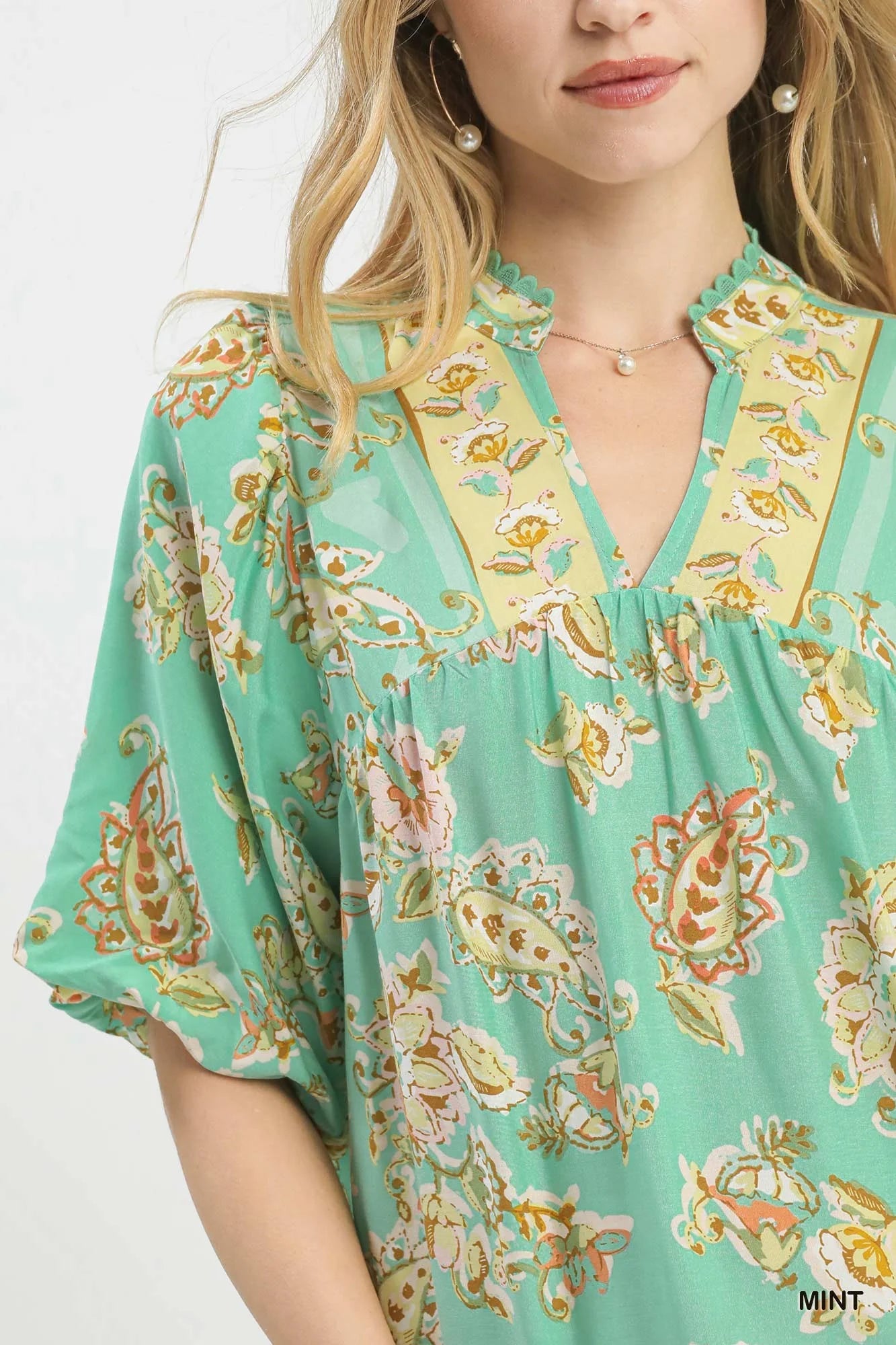 Umgee Apricot Floral Boho Blouse
