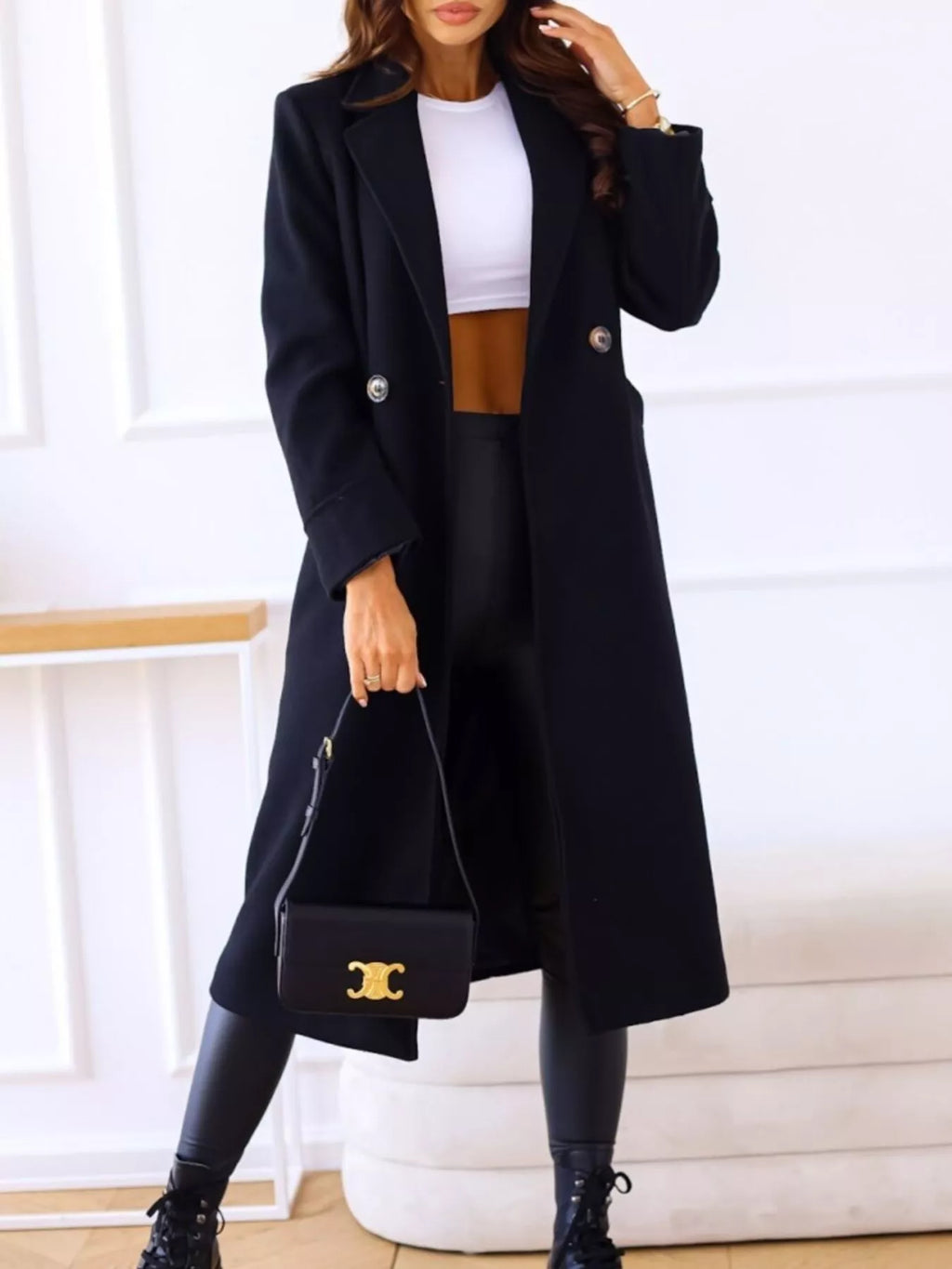 Lapel Collar Wool Blend Overcoat