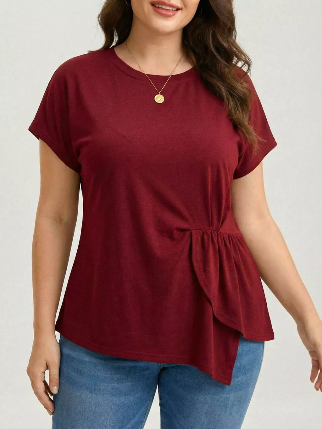Plus Size Solid Color Ruffle Hem T-Shirt