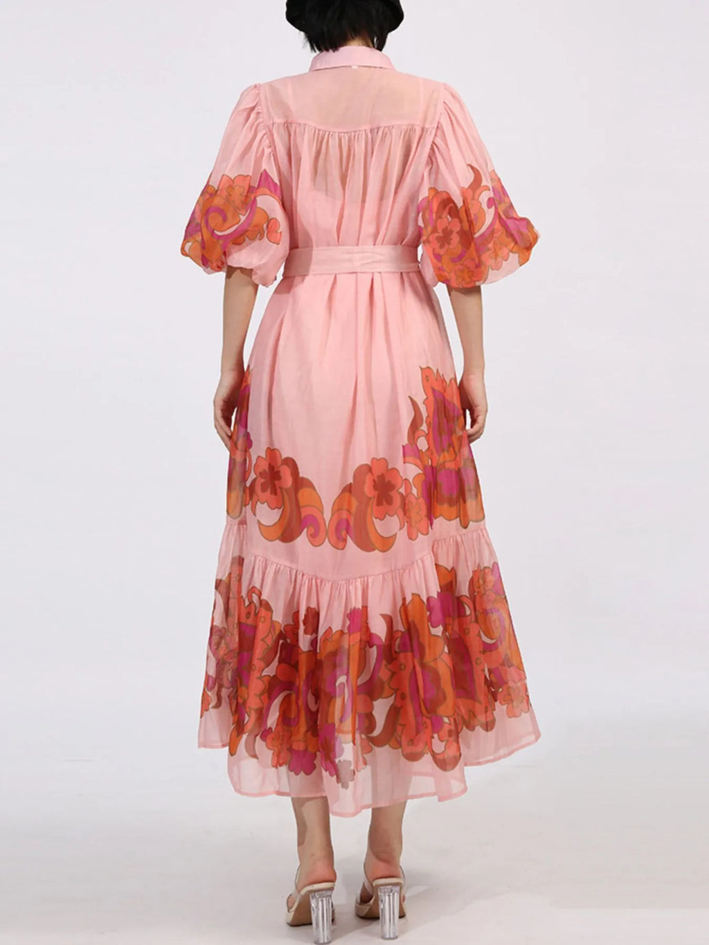Button Front Puff Sleeve Dress