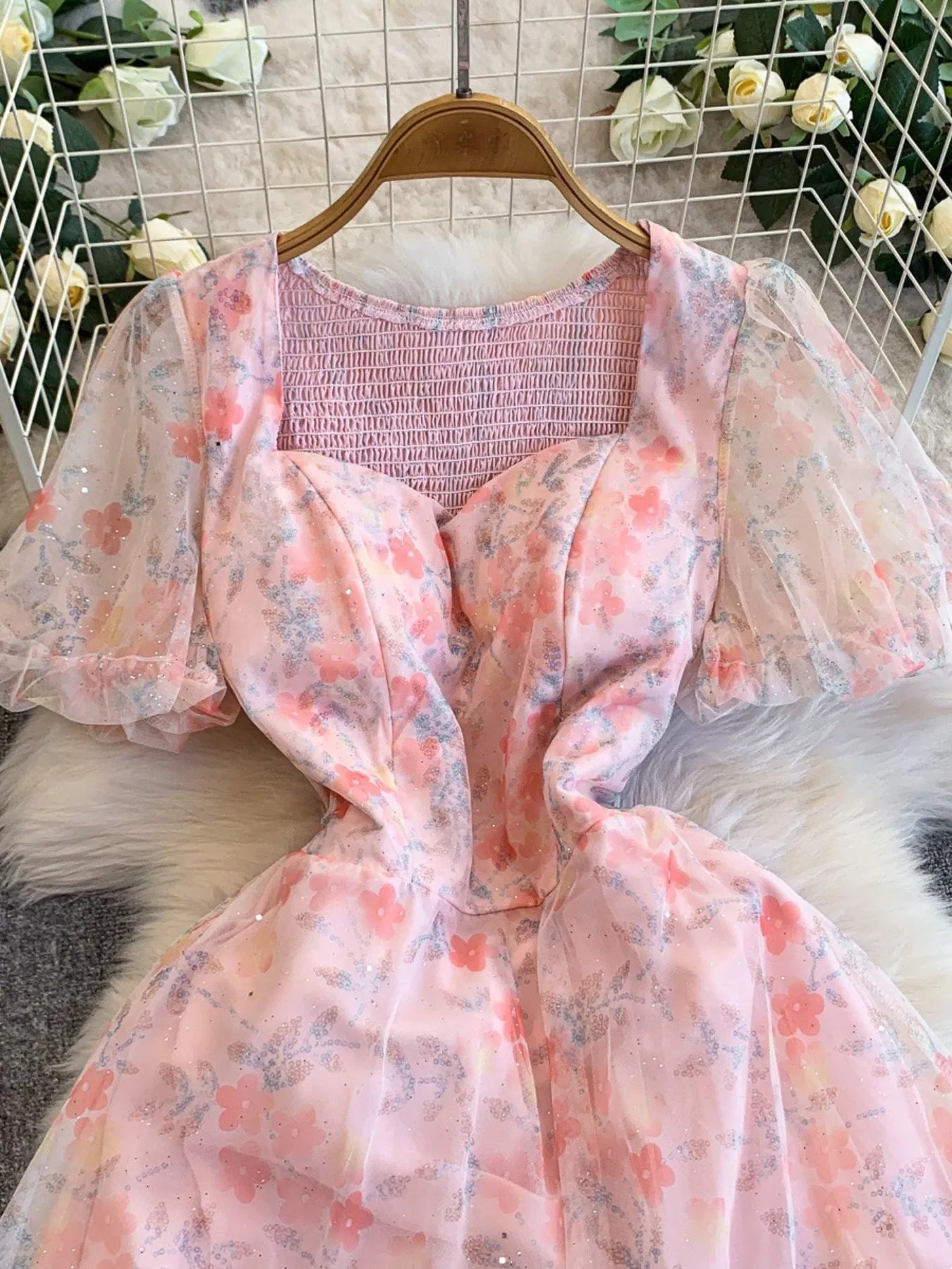 Sweetheart Neck Puff Sleeve Dress