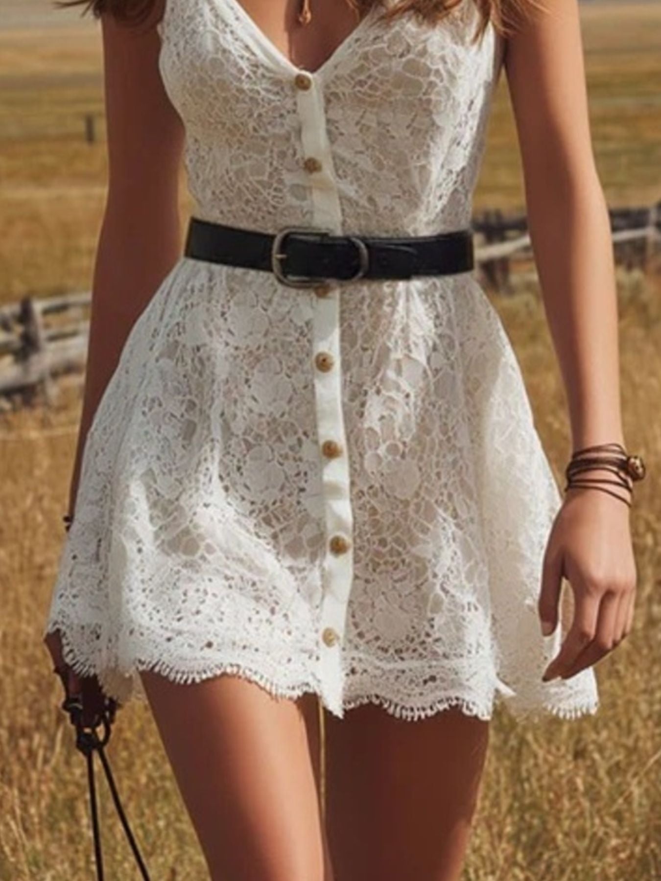 Lace Button Up Mini Dress