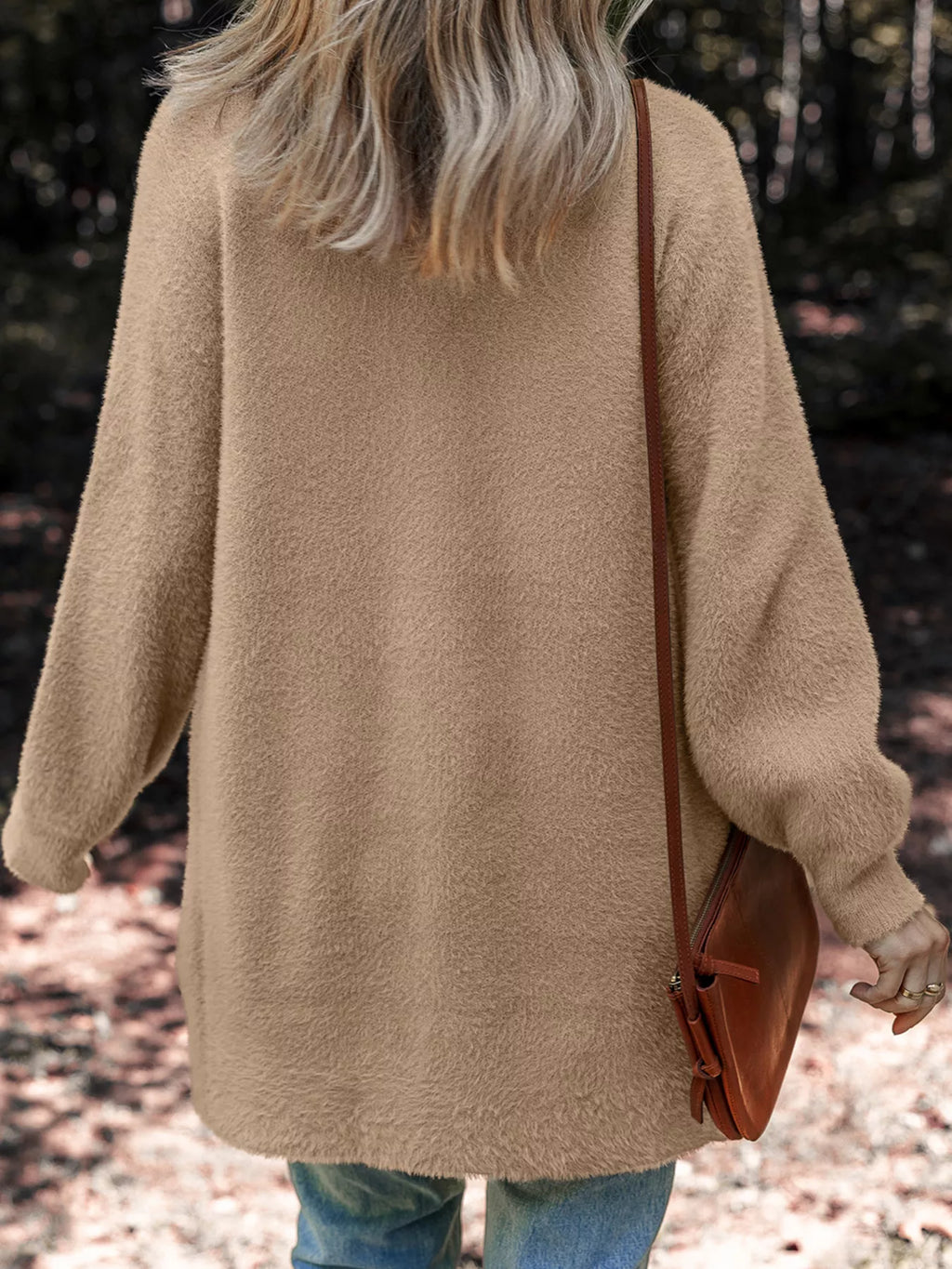 Fuzzy Buttoned Front Cardigan with Pockets