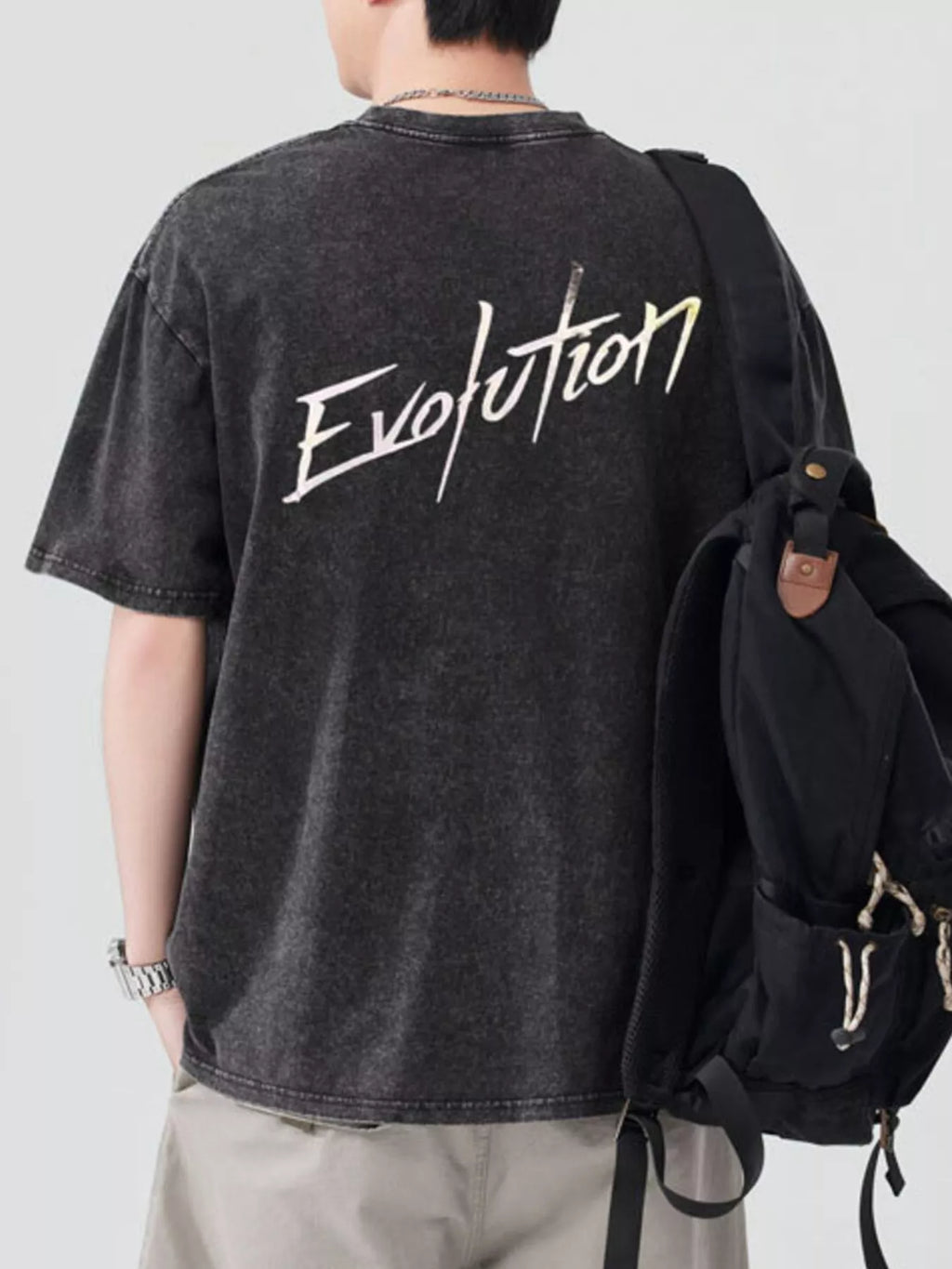 Men's Letter Round Neck Short Sleeve T-Shirt