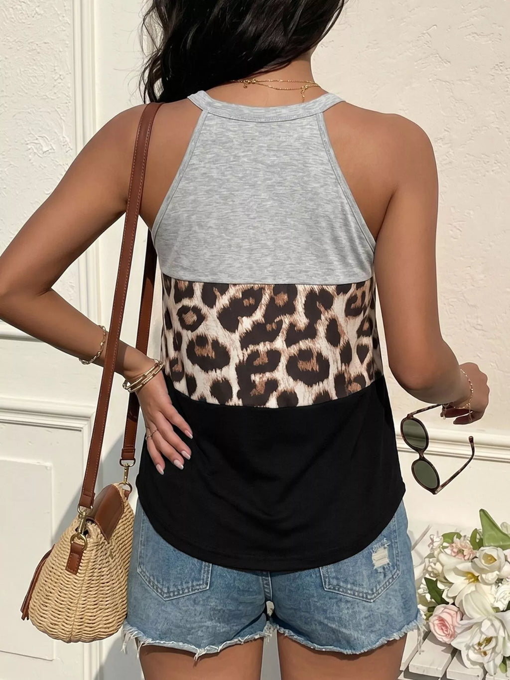 Leopard Print Color Block Tank