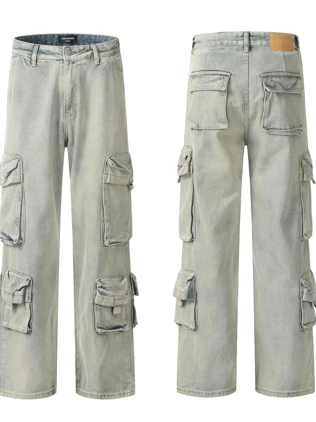 Men's Washed Multi-Pocket Straight Cargo Jeans