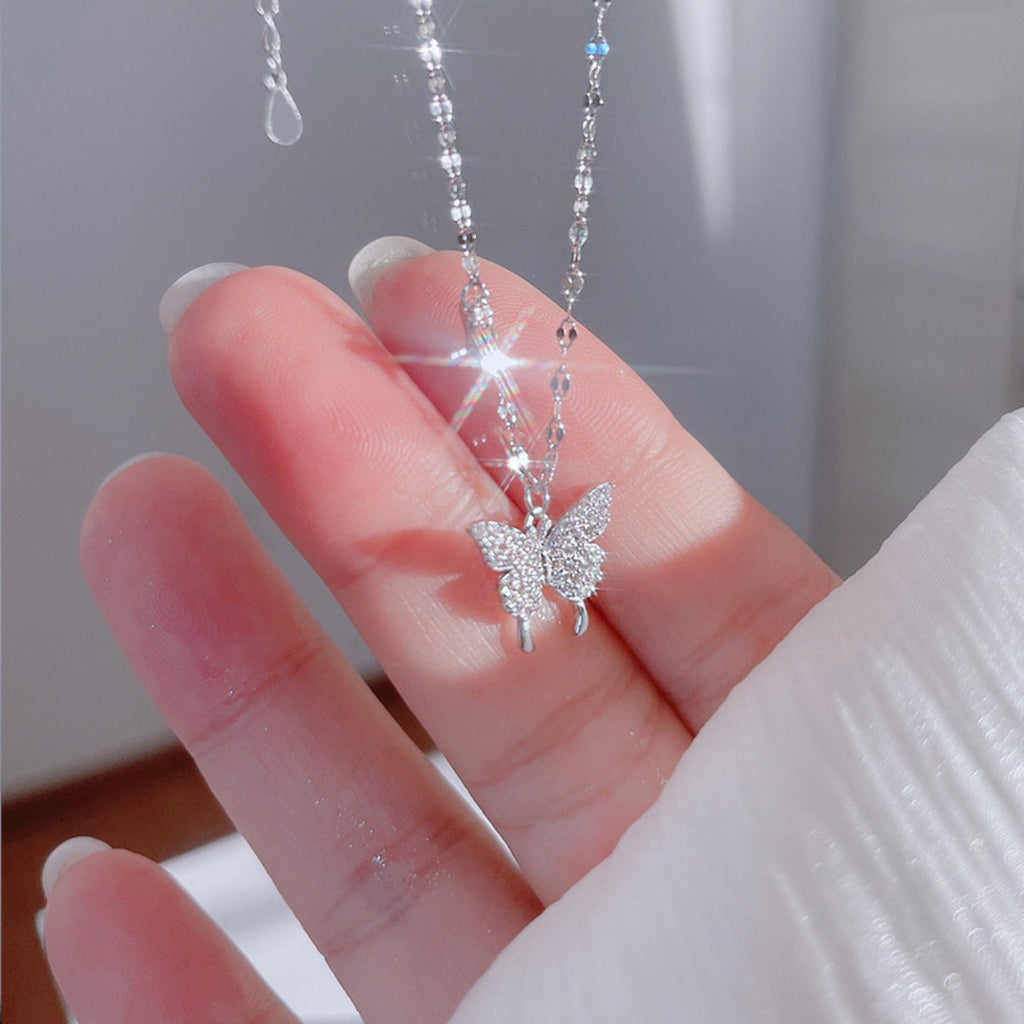 925 Sterling Silver Zircon Butterfly Necklace