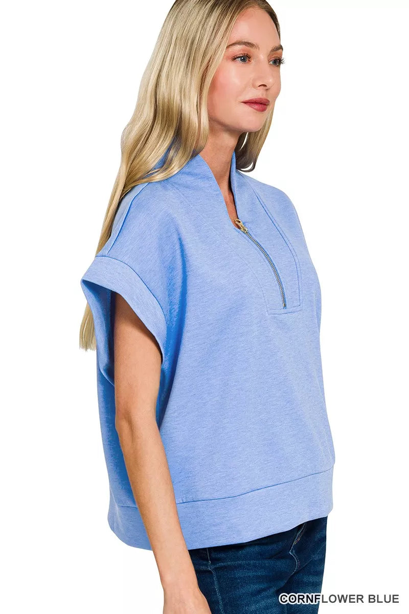 Zenana Scuba High Neck Half Zip Top