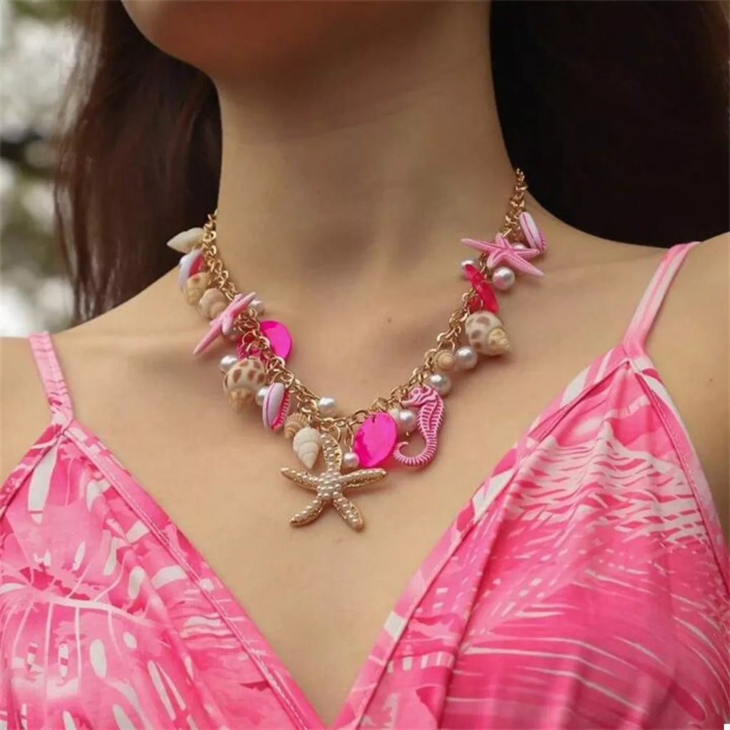 Ocean Charm Shell Starfish Statement Necklace