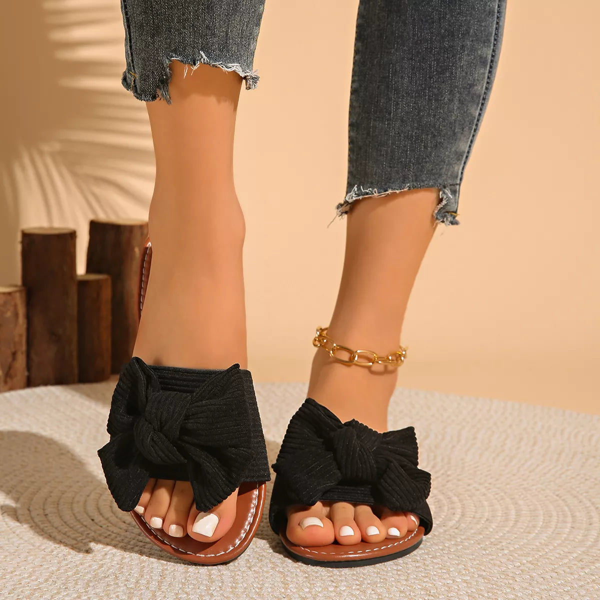 Bow Knot Decor Flat Sandals
