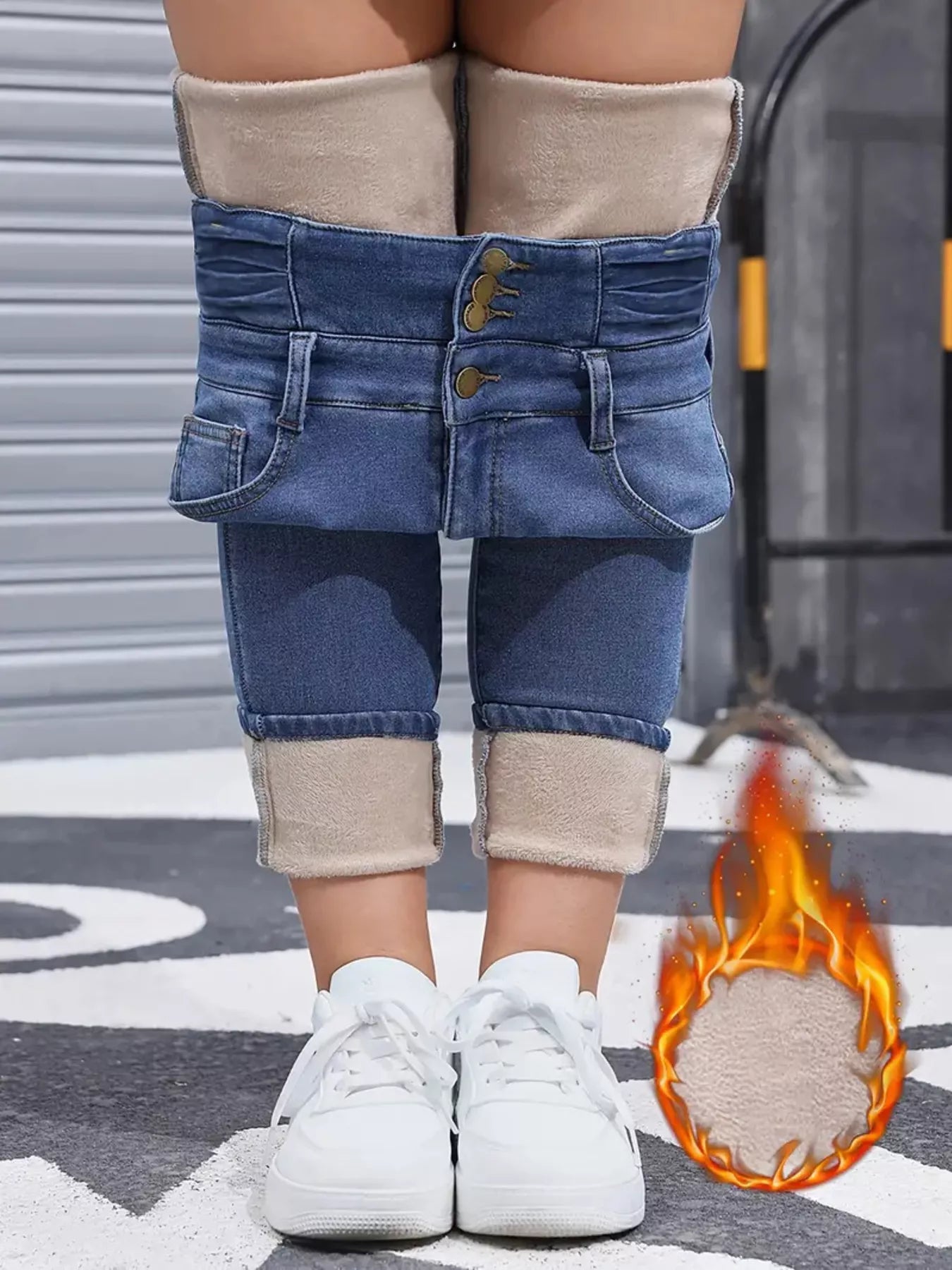 High-Waisted Slim Fit Fleece-Lined Jeans
