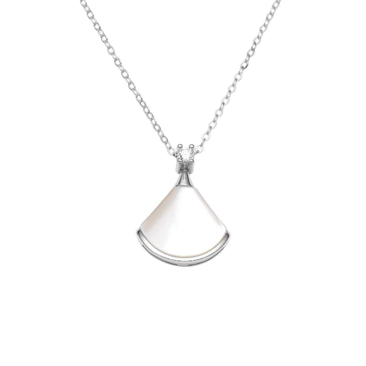 Fan-Shaped Mother of Pearl Pendant Necklace