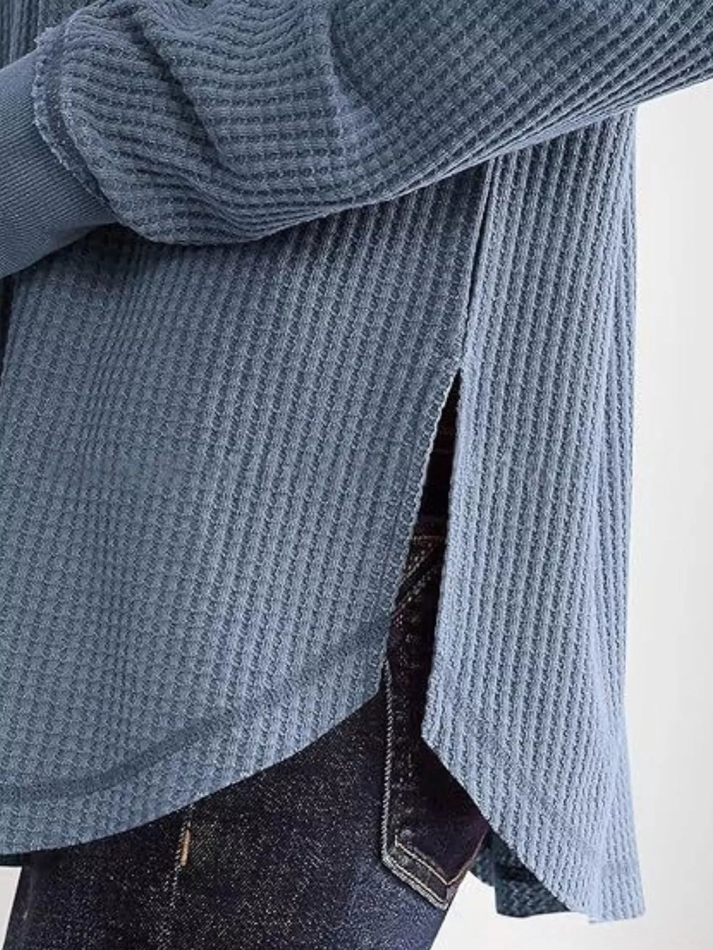 Slit Notched Long Sleeve T-Shirt