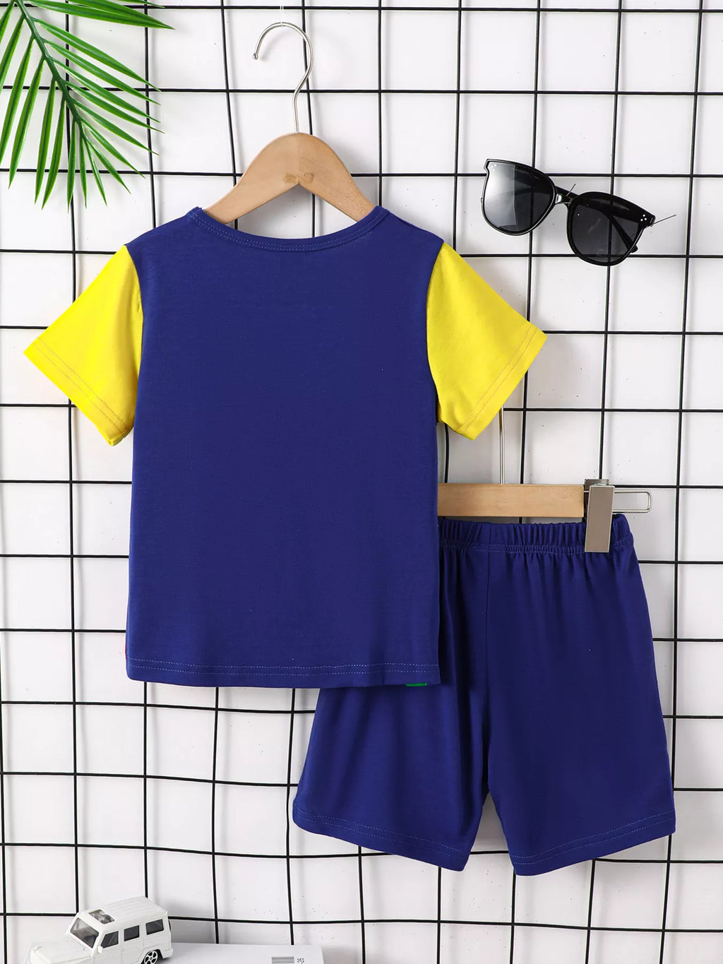 Children's Color Block Round Neck Tee and Shorts Set