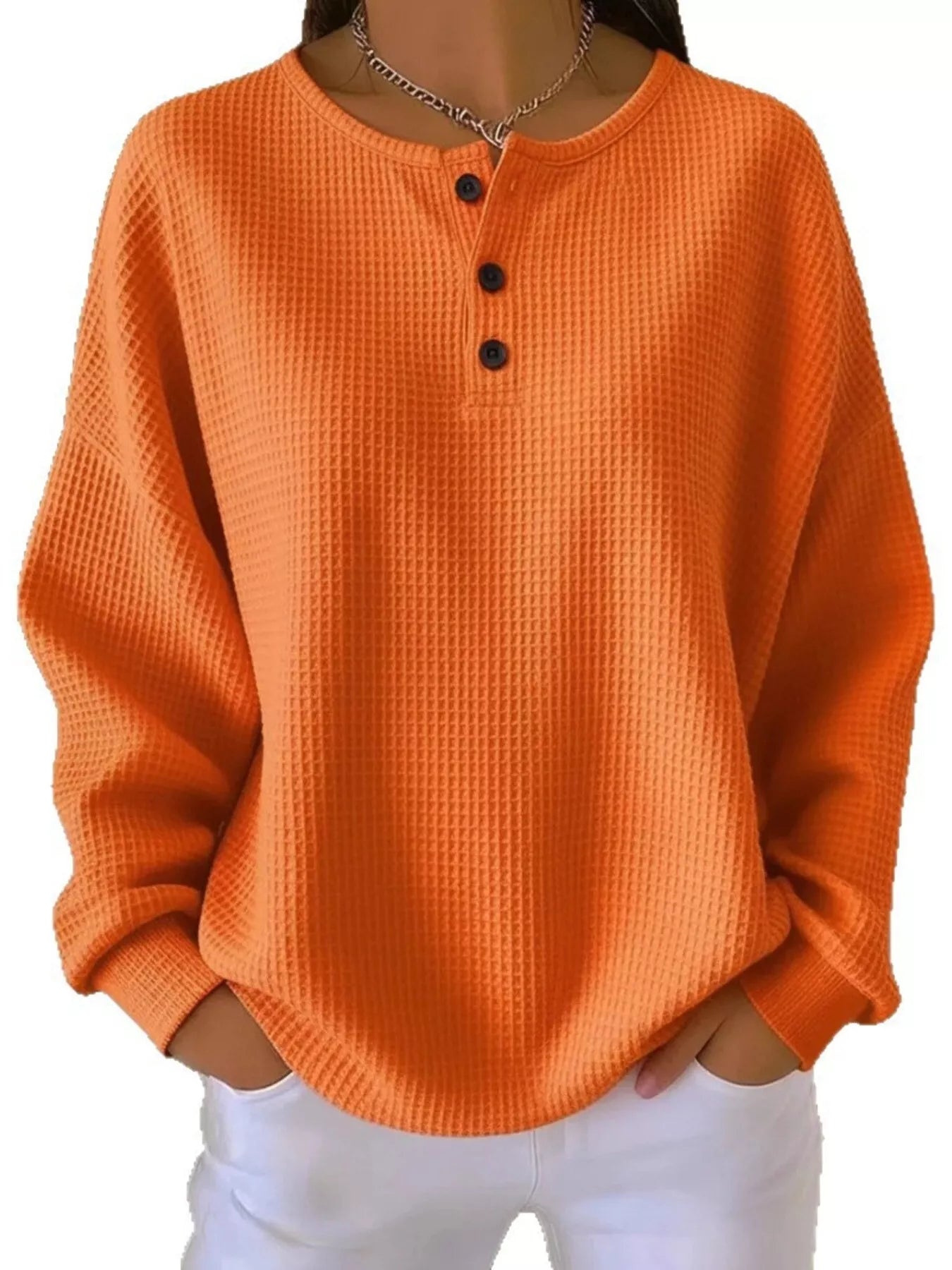 Full Size Waffle Knit Half Button T-Shirt Plus Size
