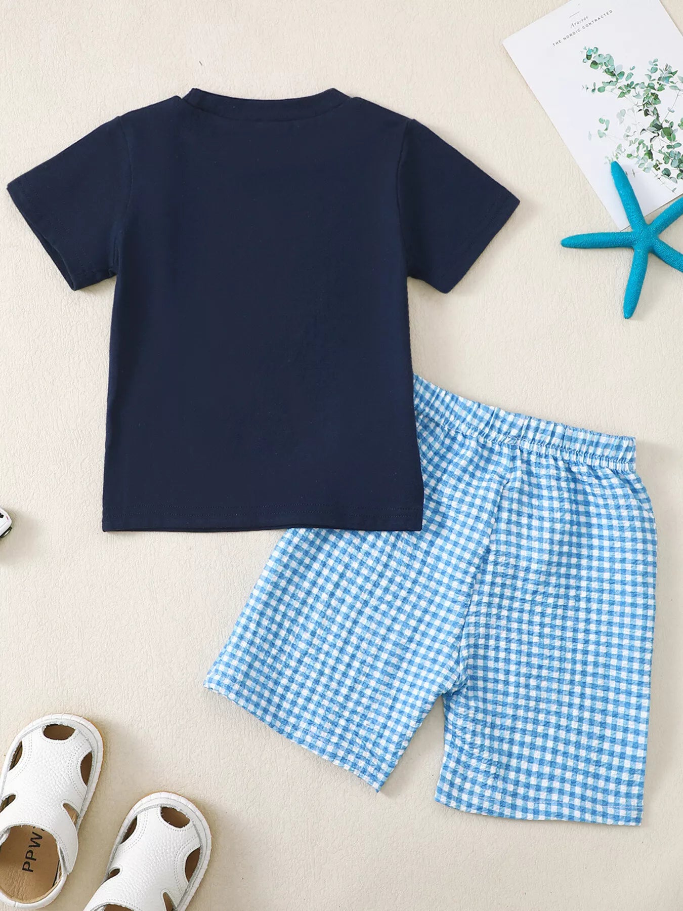 Children's Embroidered Round Neck Tee and Shorts  Set