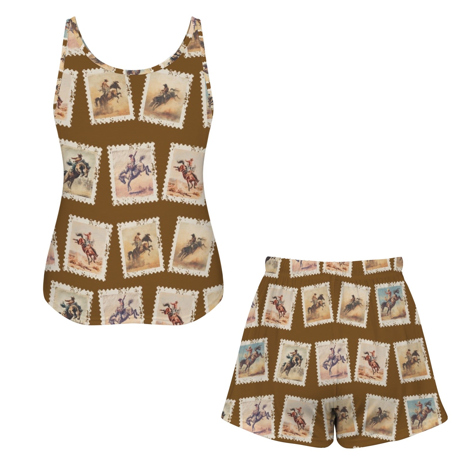 Baha Ranch Stamped Rodeo Cowboy Pajama Lounge Tank Shorts Set Made in America
