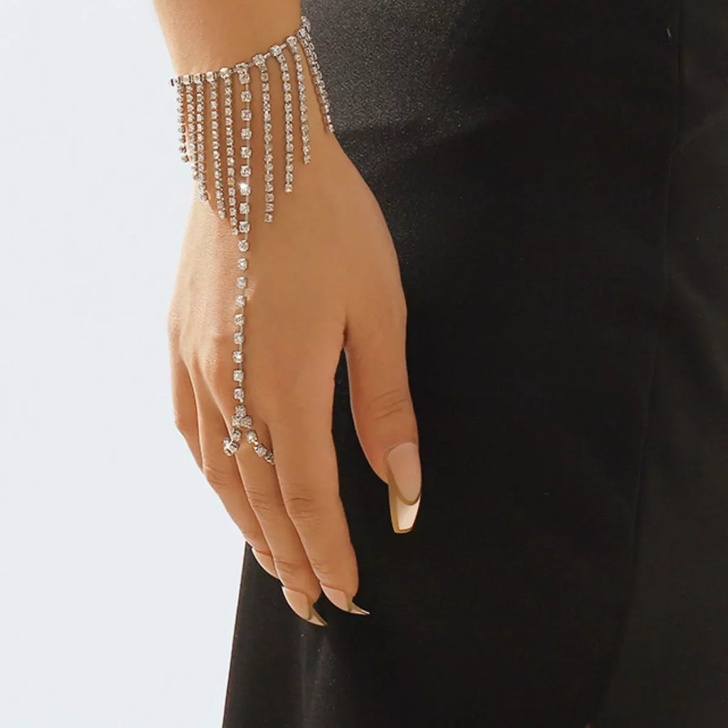 Rhinestone Fringe Hand Chain Bracelet