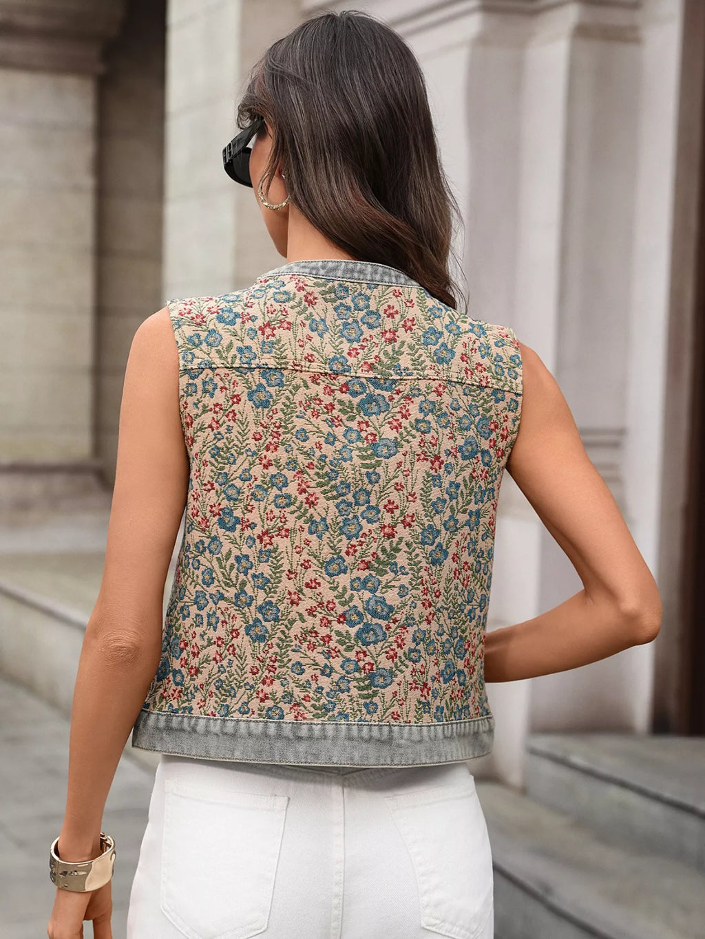 Floral Embroidered Denim Vest Top
