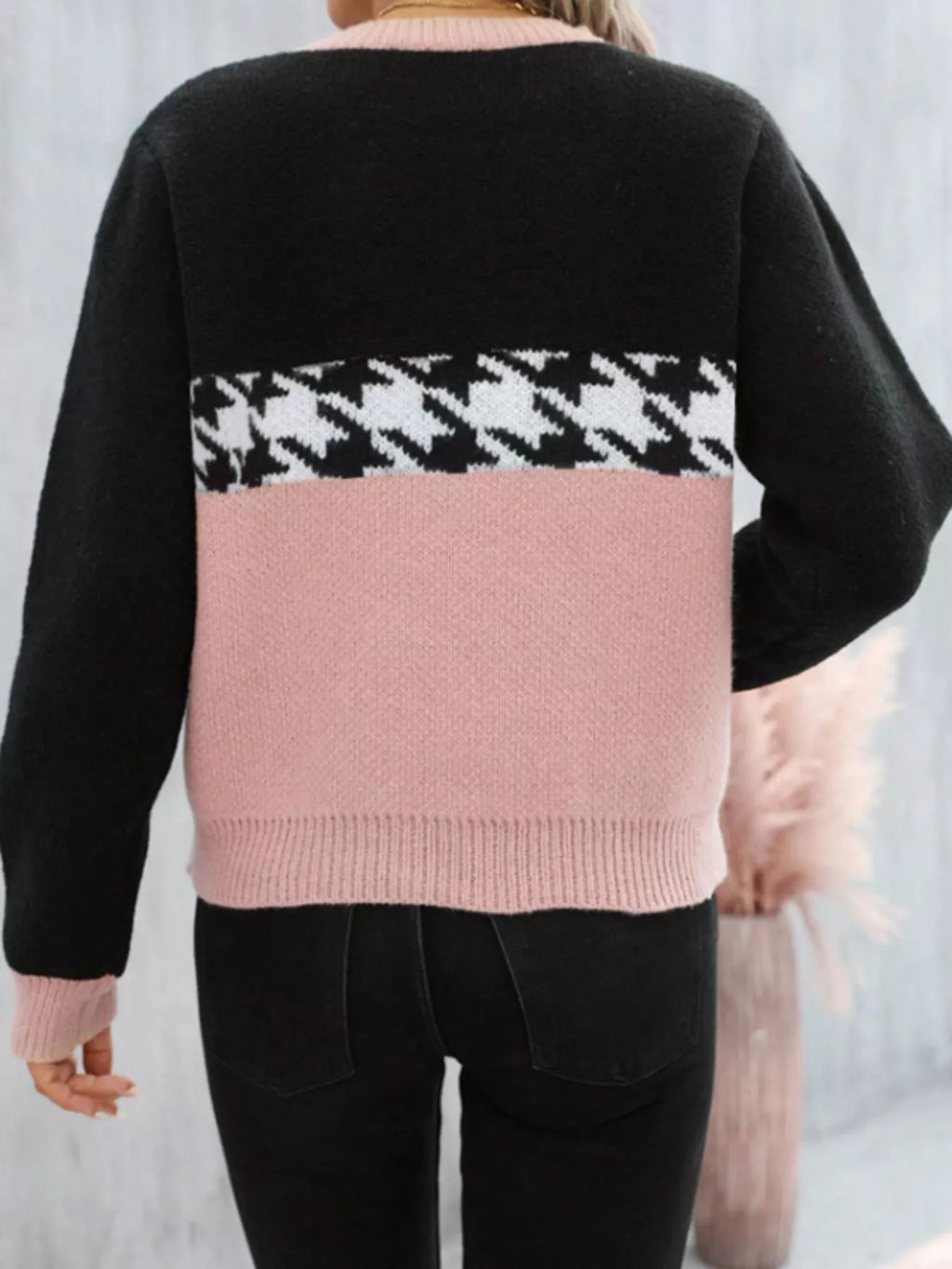 Color Block Houndstooth Sweater