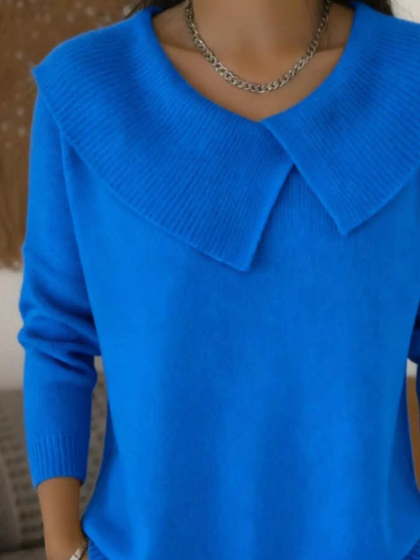 Full Size Solid Color Ribbed Hem Sweater Plus Size