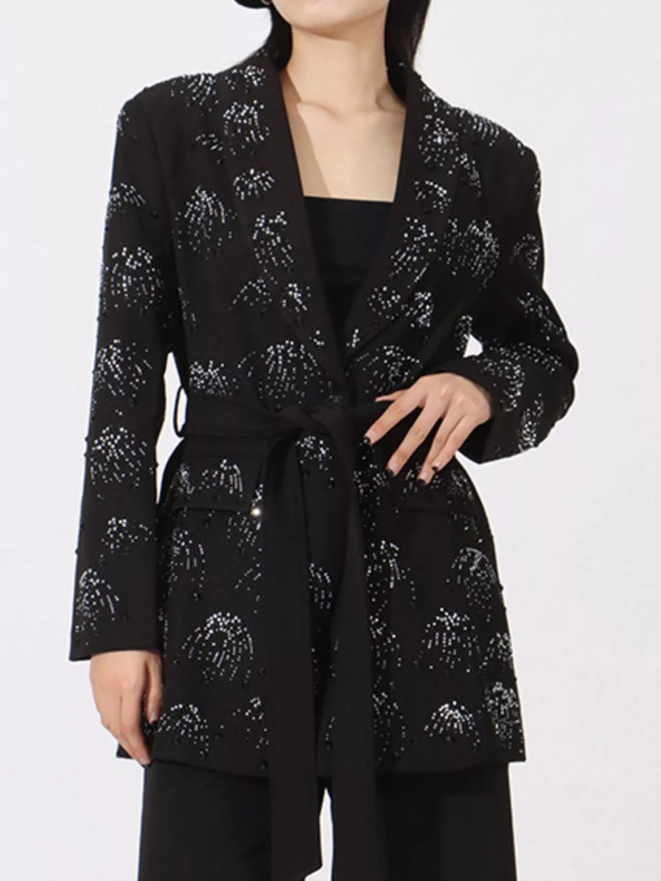Rhinestone Button Down Long Sleeve Blazer