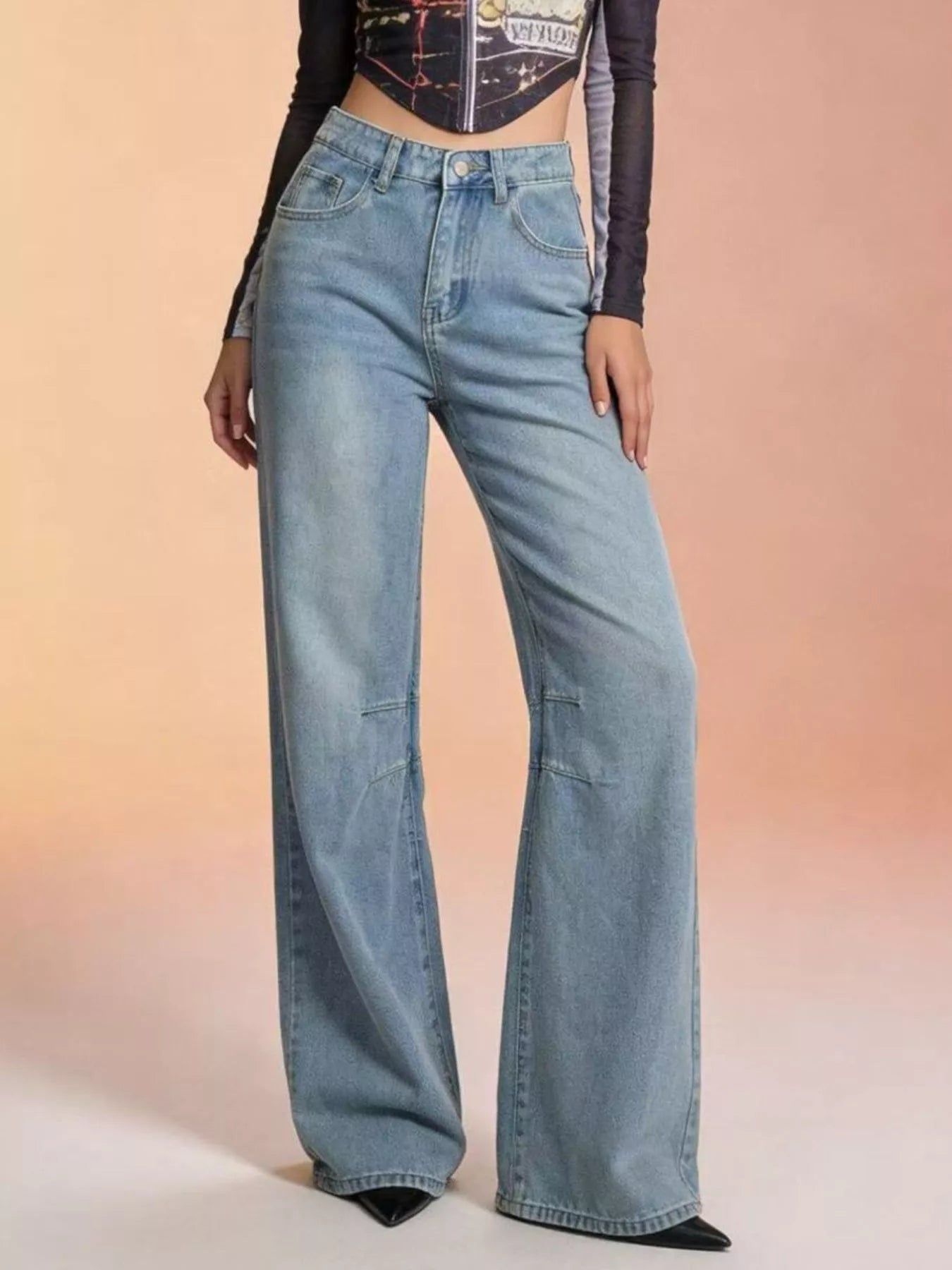 Wide Leg Wash Jeans