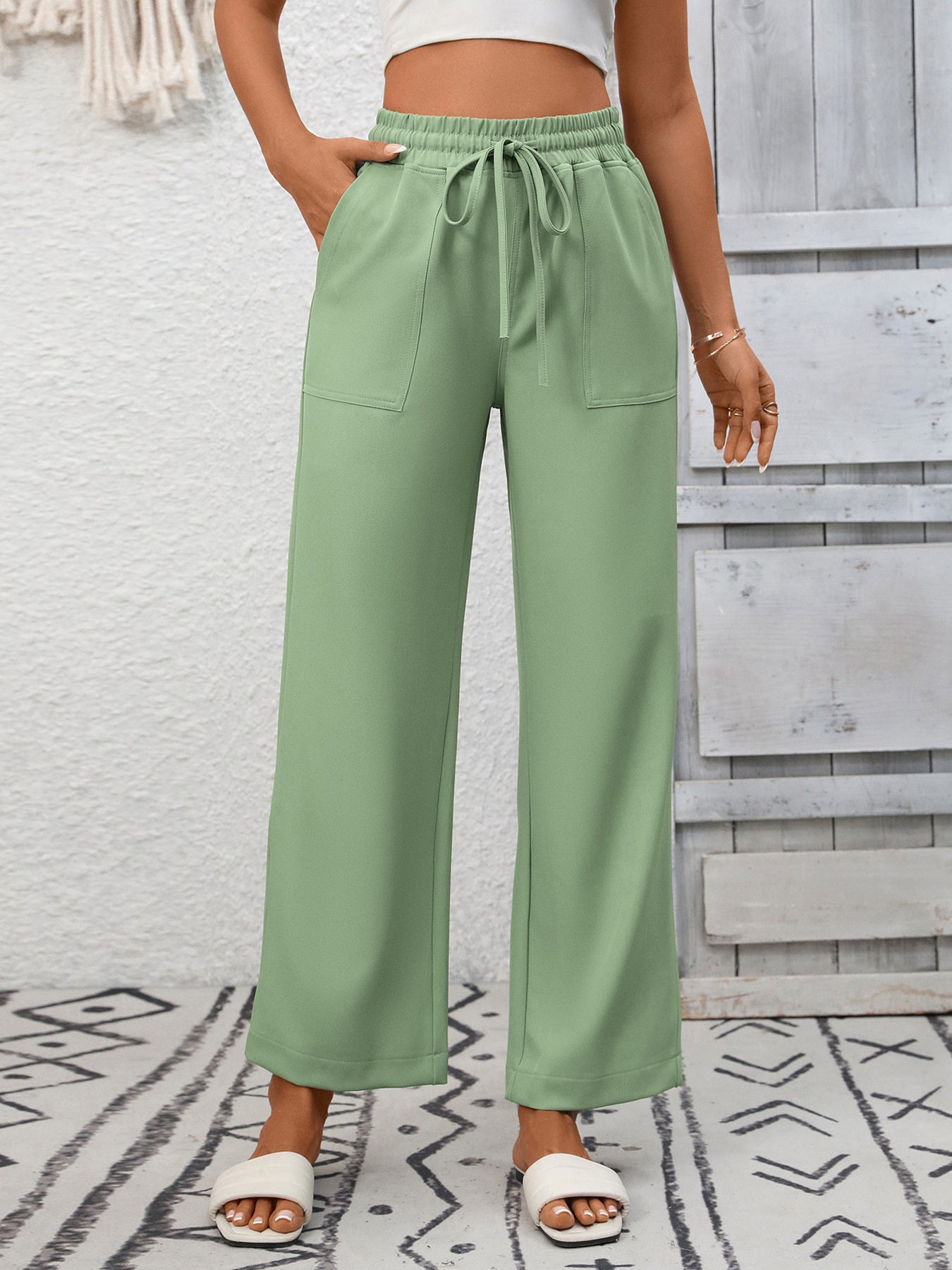 Casual Drawstring Wide Leg Pants