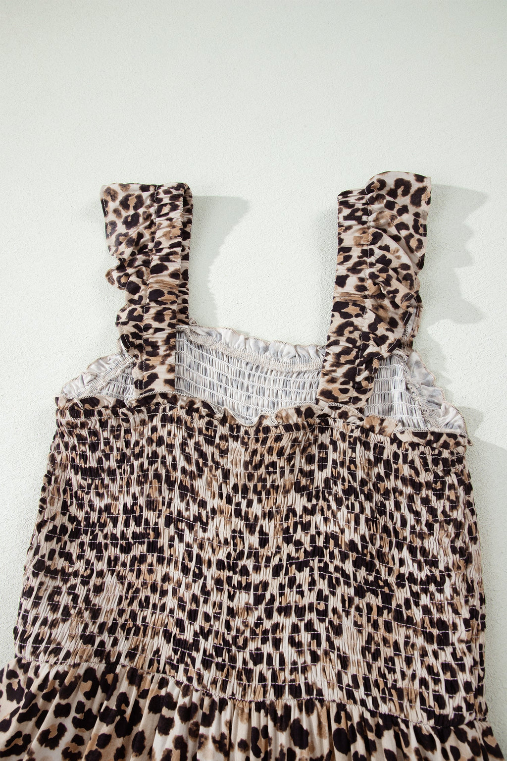 Leopard Ruffle Straps Smocked Tiered Maxi Dress
