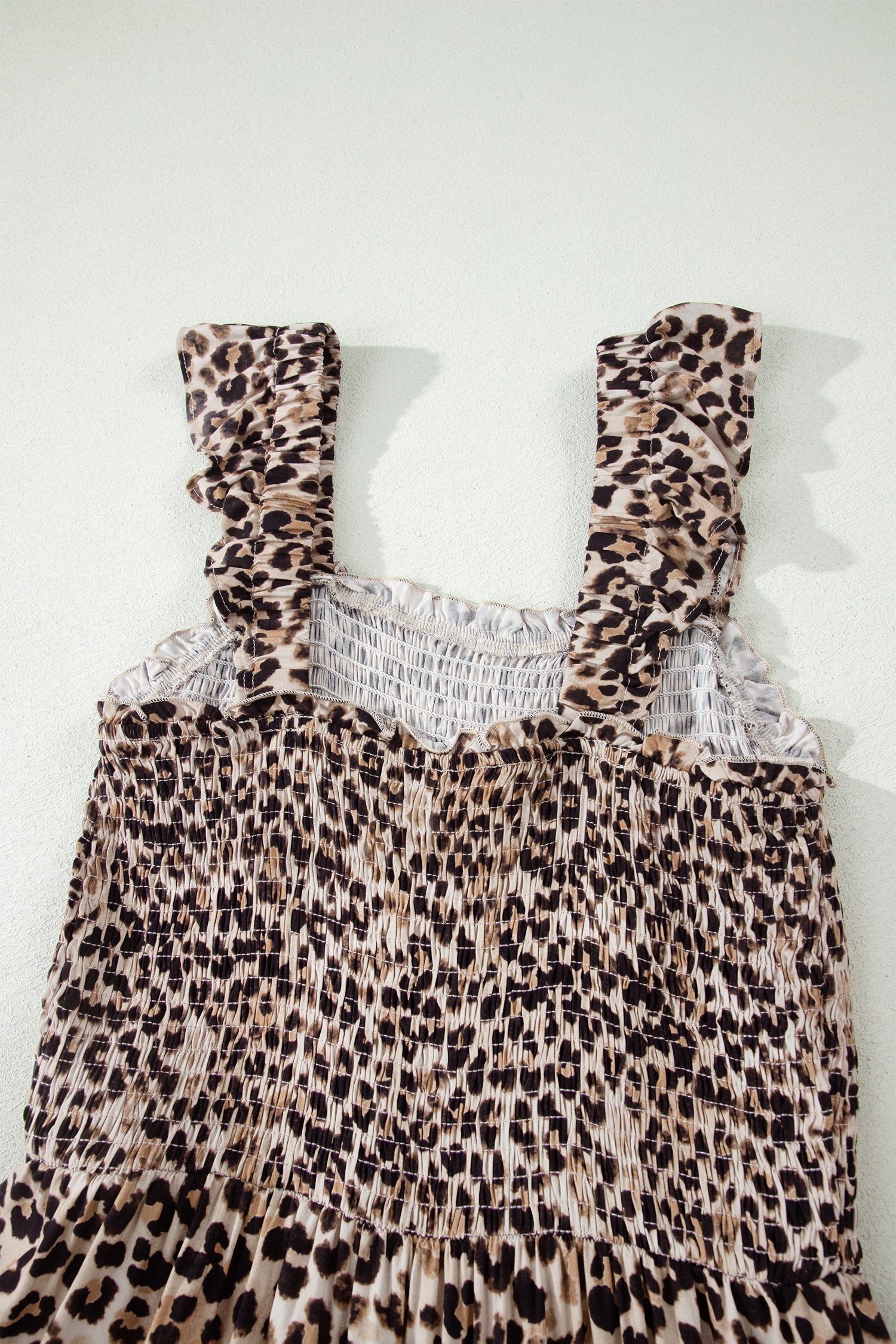 Leopard Ruffle Straps Smocked Tiered Maxi Dress