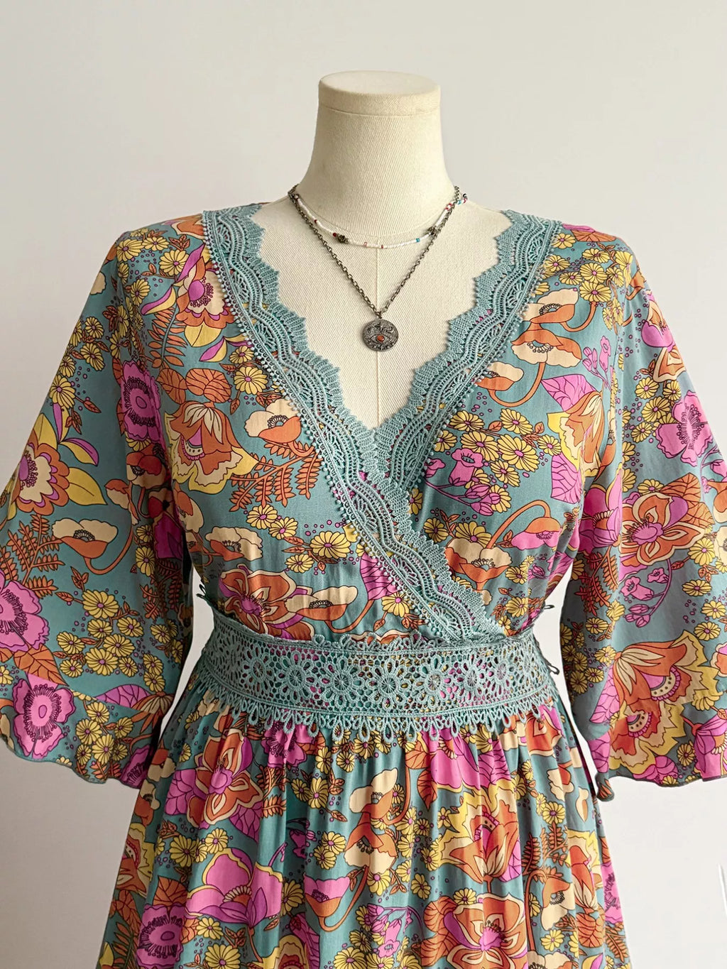Plus Size Lace Detail Floral Surplice Dress