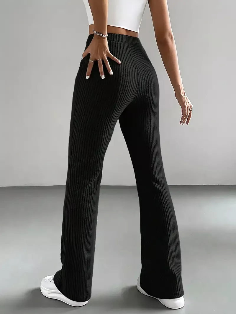 Ribbed Knit High Waist Flare Pants