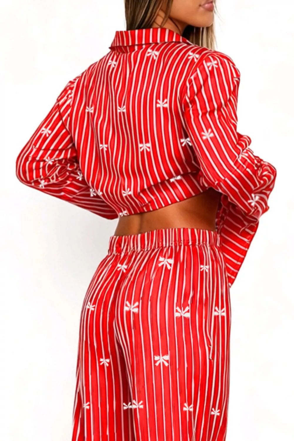Bow Print Top and Wide Leg Pants Lounge Set