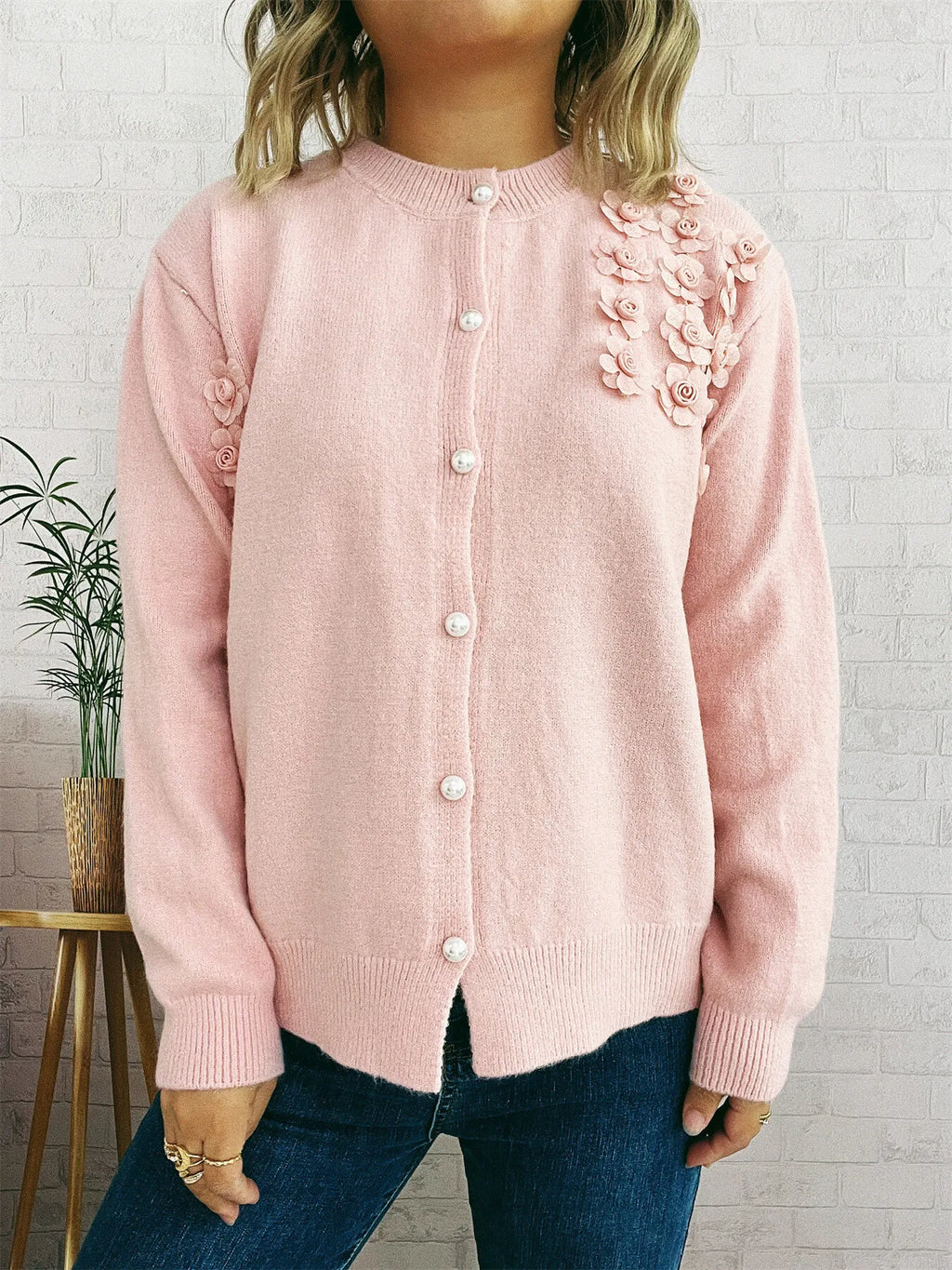 Flower Button Up Long Sleeve Cardigan
