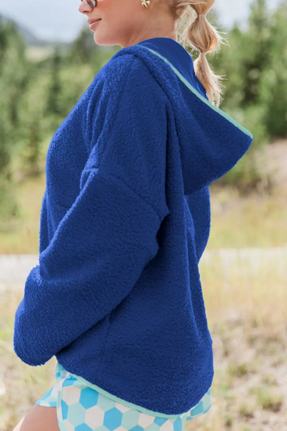 Sherpa Quarter-Zip Dropped Shoulder Hoodie