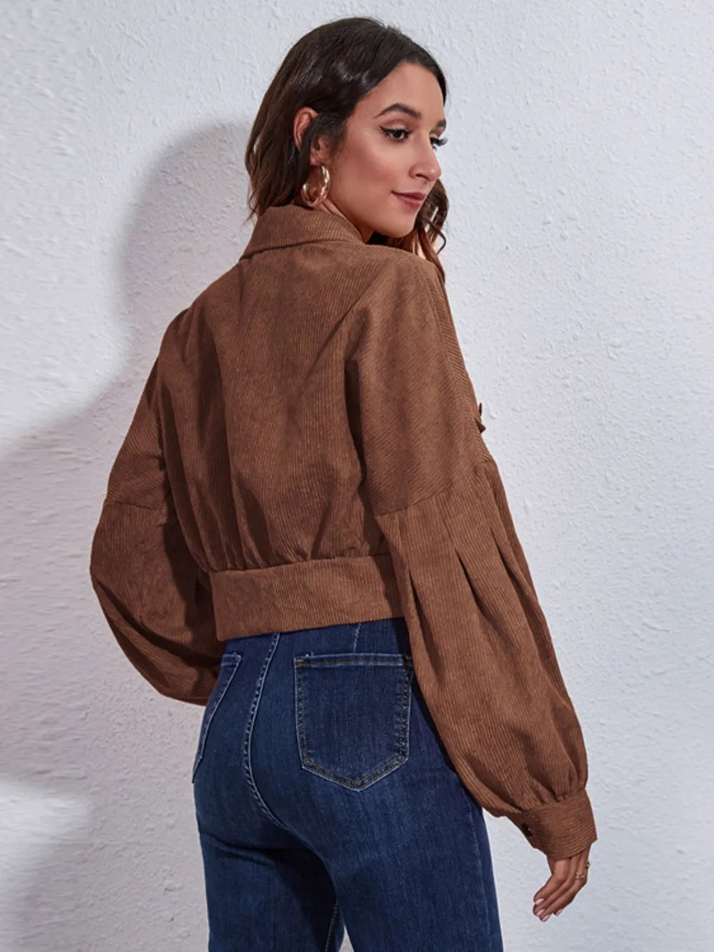 Button Down Collared Neck Cropped Jacket