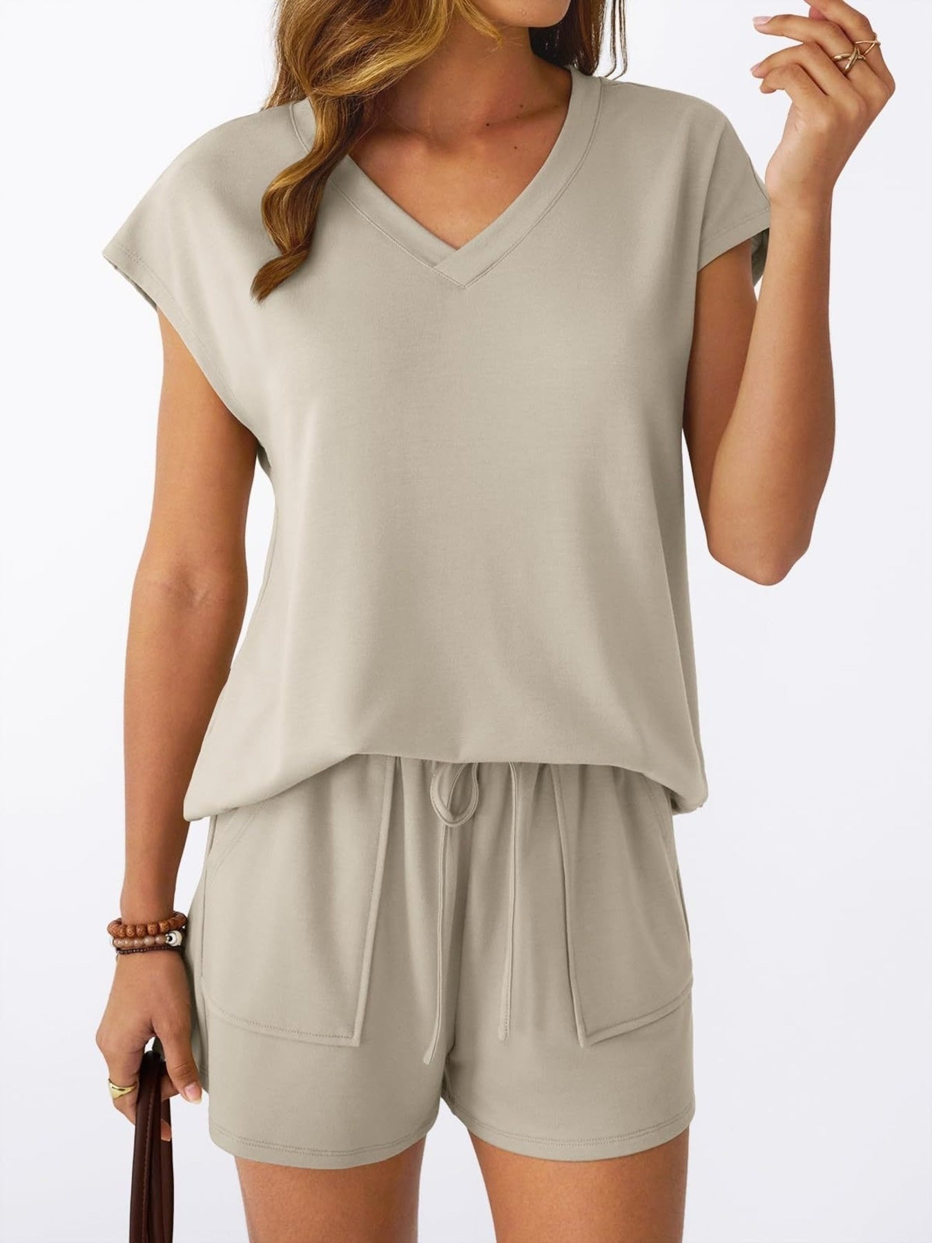 Casual V-Neck T-Shirt and Shorts Set