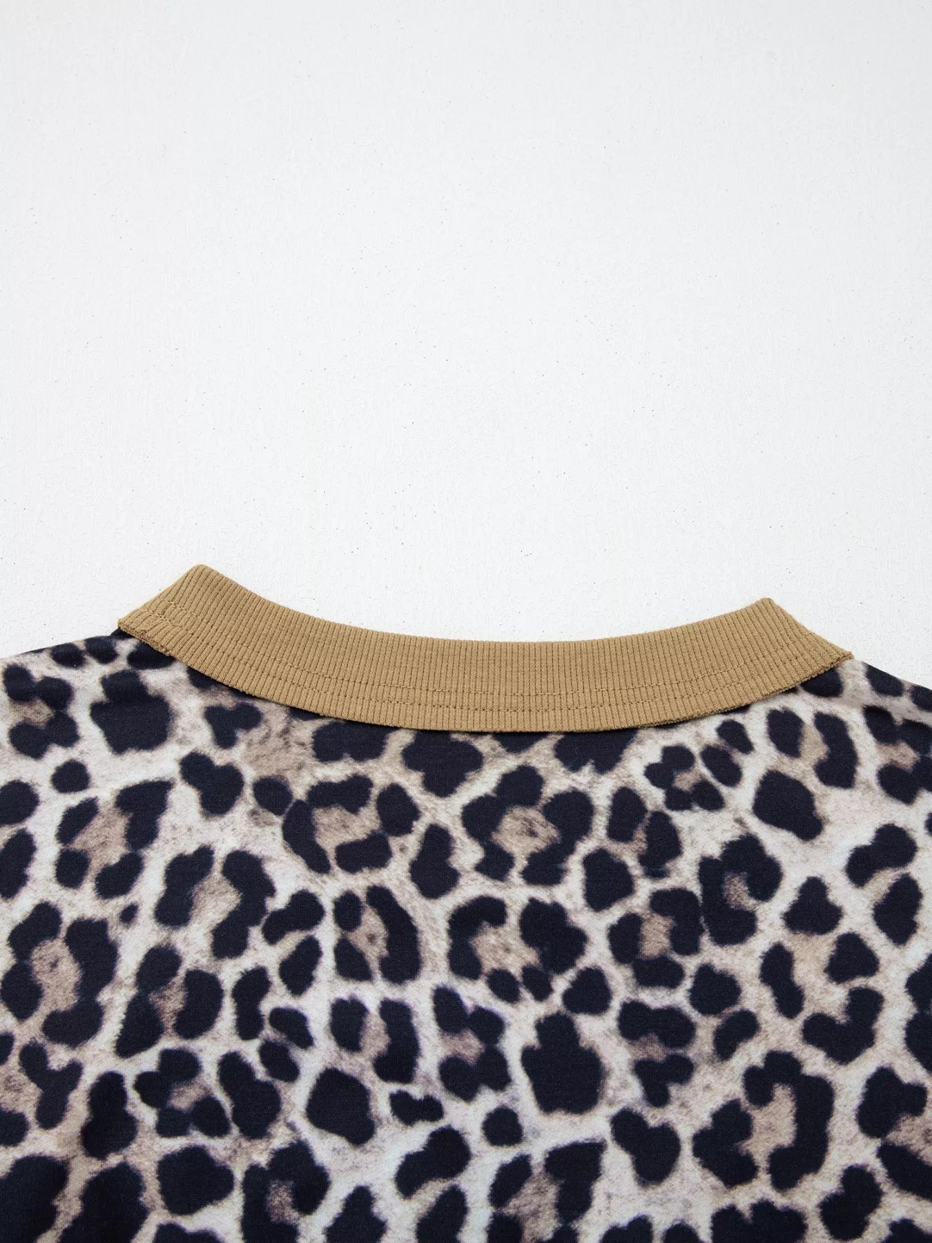 Leopard Print Color Block Round Neck Top