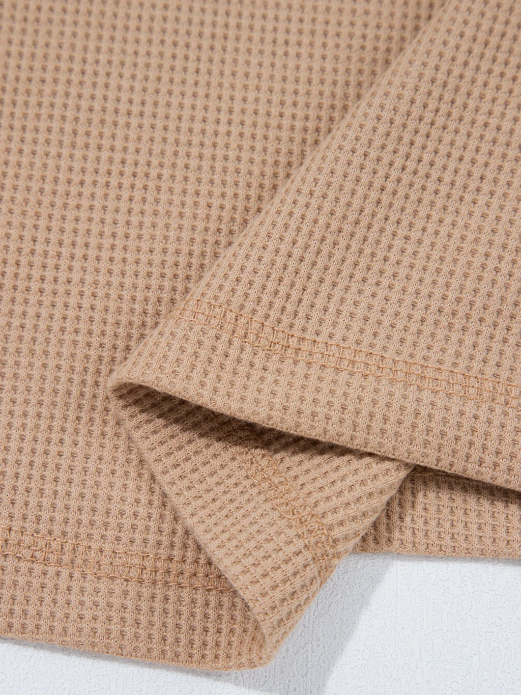 Waffle Textured Tunic Henley Top with Slits