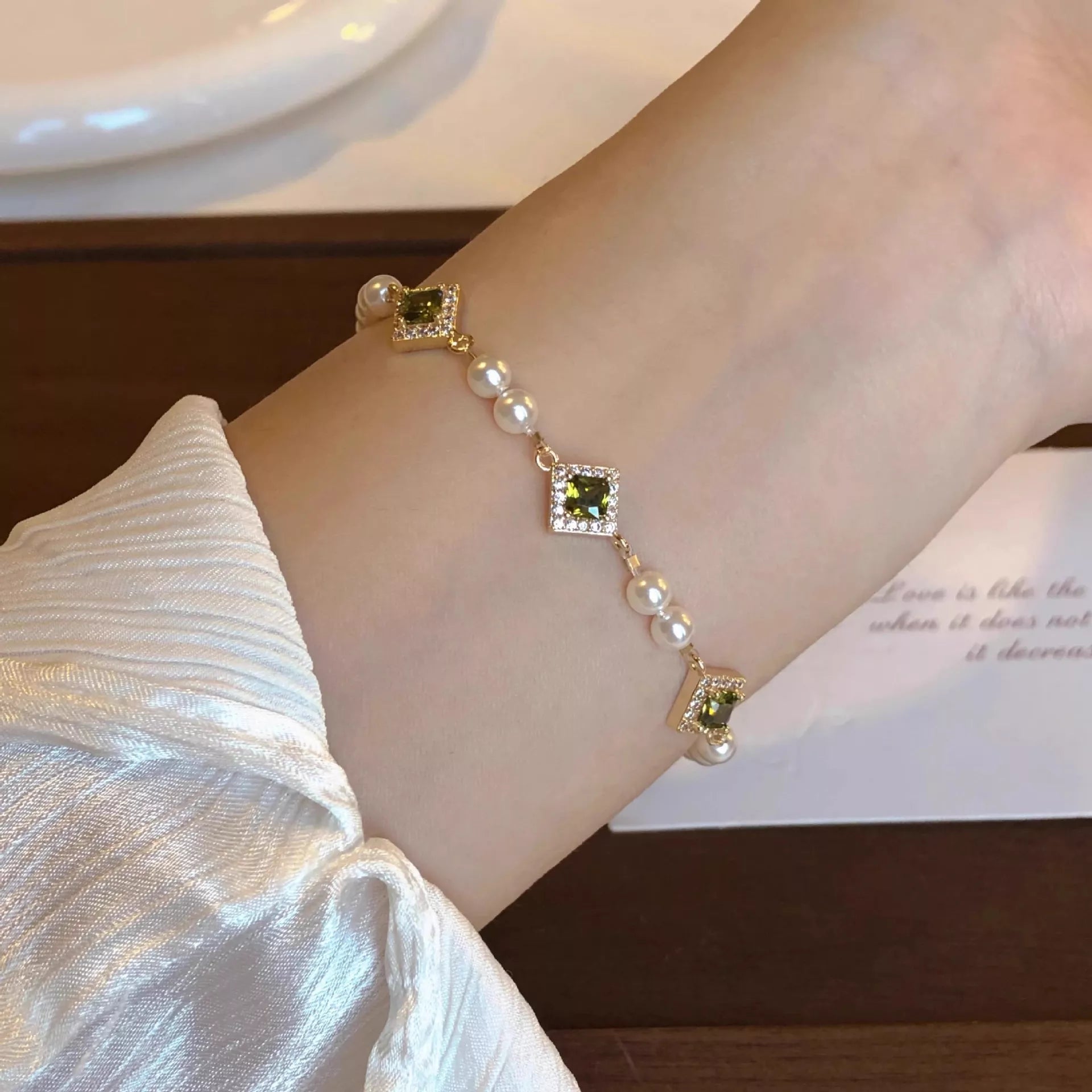 Pearl Zircon Chain Geometric Bracelet