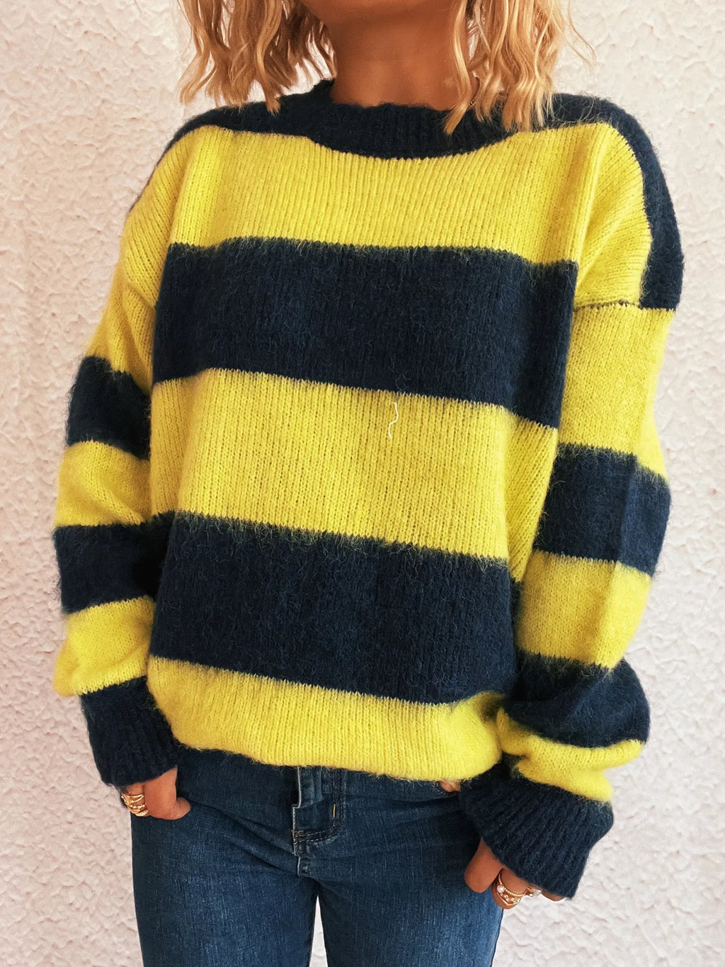 Striped Contrast Long Sleeve Sweater