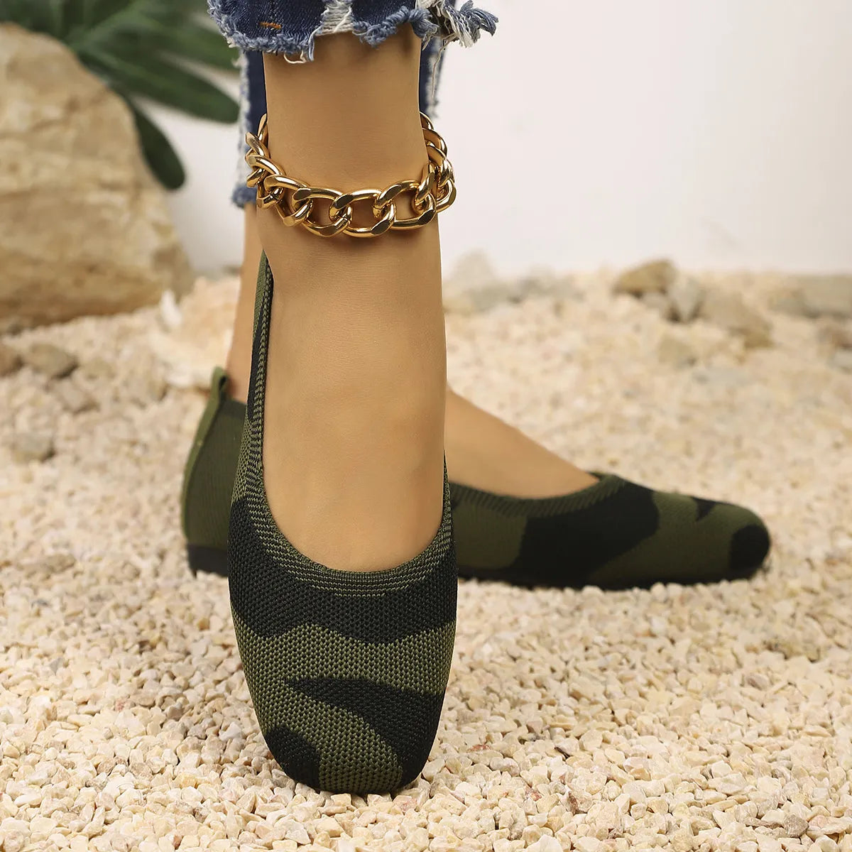 Camouflage Mesh Knit Flat Loafers